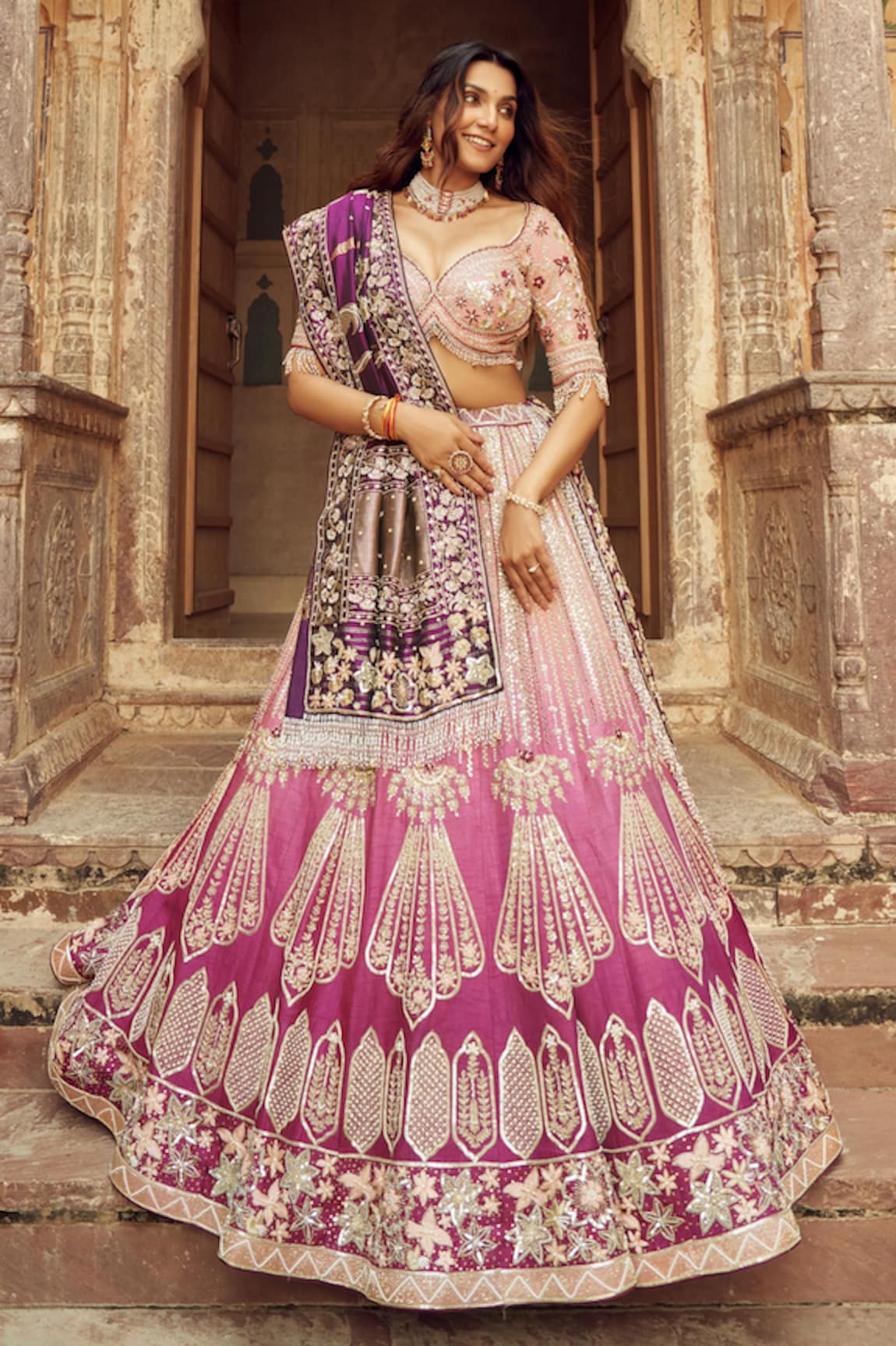 Annus Creation Dual Toned Embroidered Bridal Lehenga Set