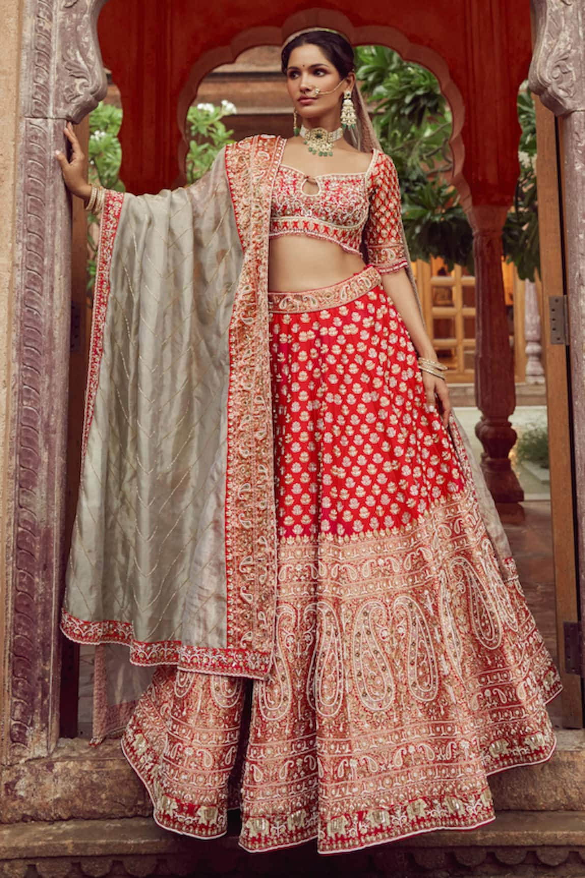 Annus Creation Paisley Moti Embroidered Bridal Lehenga Set