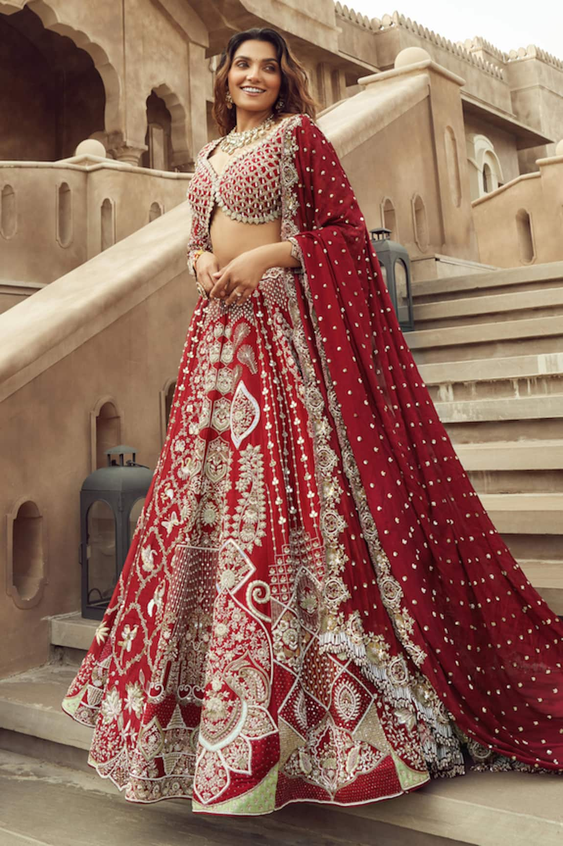 Annus Creation Mughal Bloom Embroidered Bridal Lehenga Set