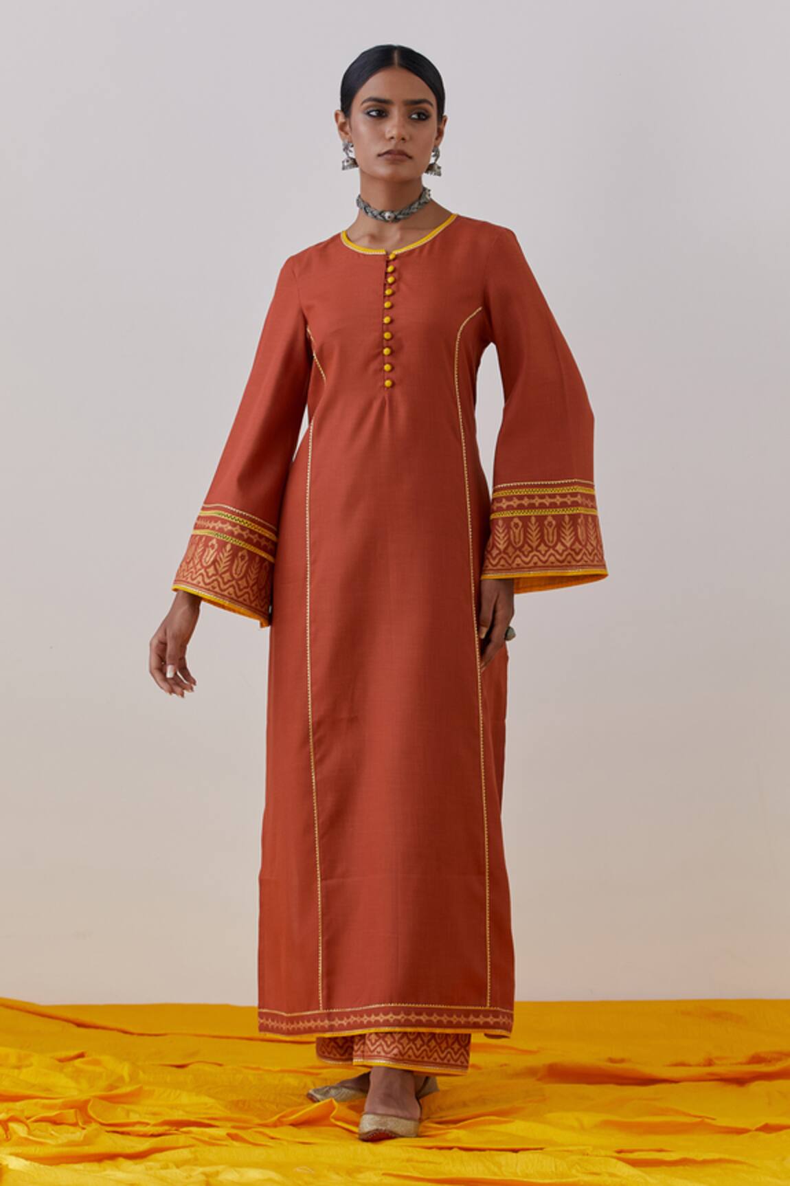 TIC Beas Hand Block Print Straight Kurta With Palazzo