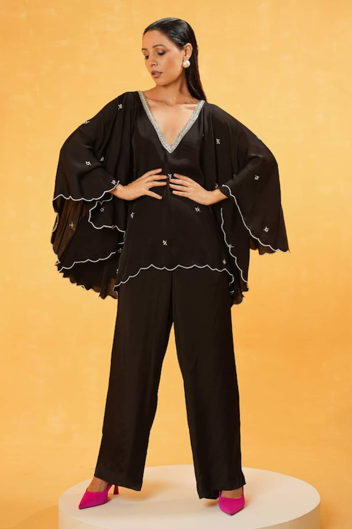 Kauza Herat Pearl Embellished Poncho With Pant