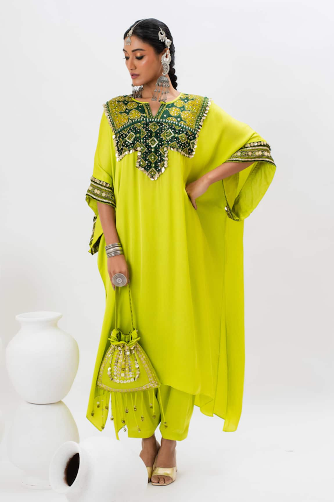 Prahnaaya Embroidered Kaftan Kurta & Pant Set