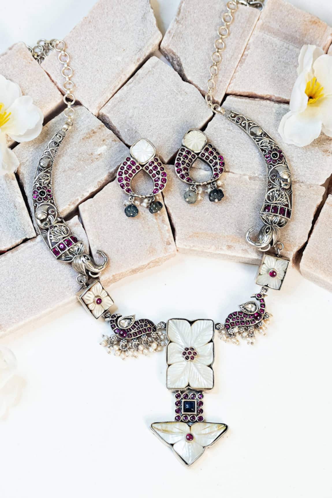 Mero Jewellery Tribal Mother Of Pearl Embellished Necklace Set 