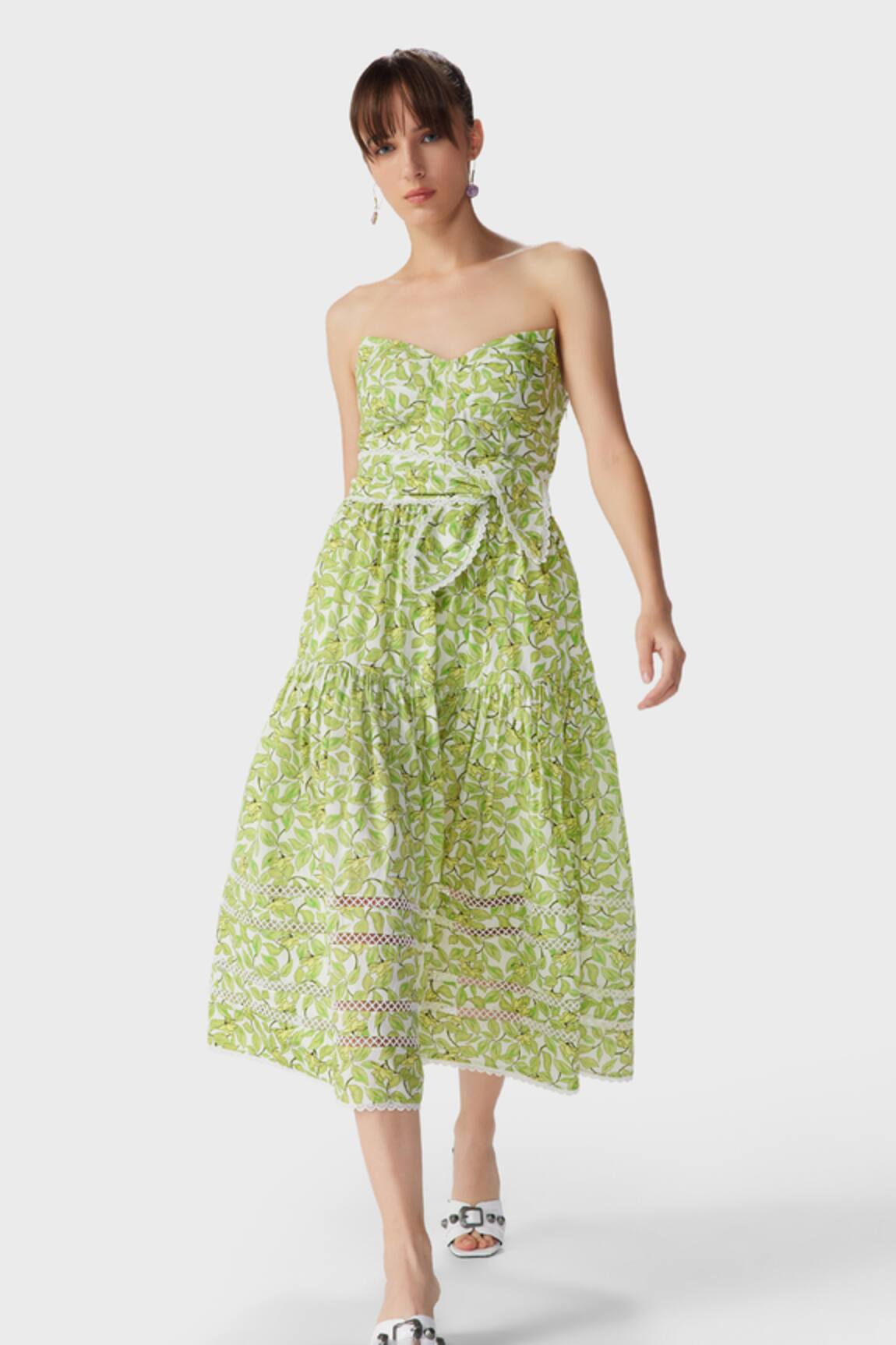 THE IASO Leaf Print Corset Midi Dress 