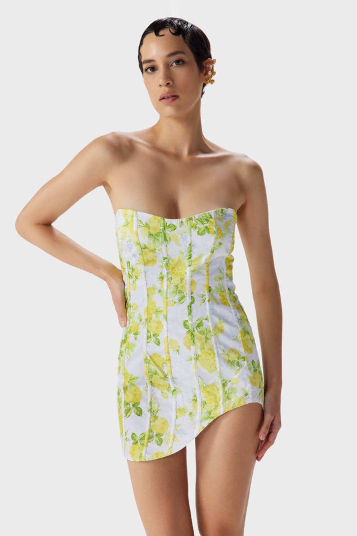 The Iaso Leaf Print Sheath Short Dress