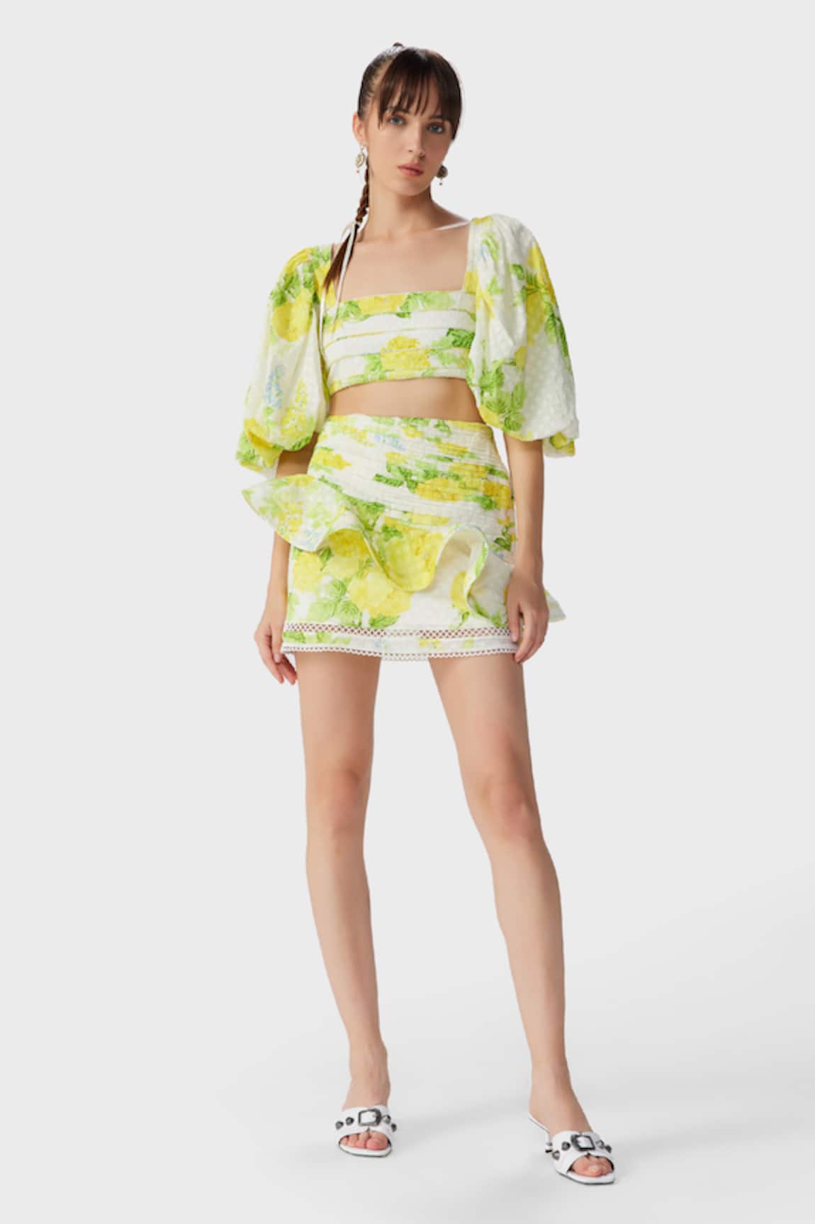THE IASO Leaf Print Woven Mini Skirt 