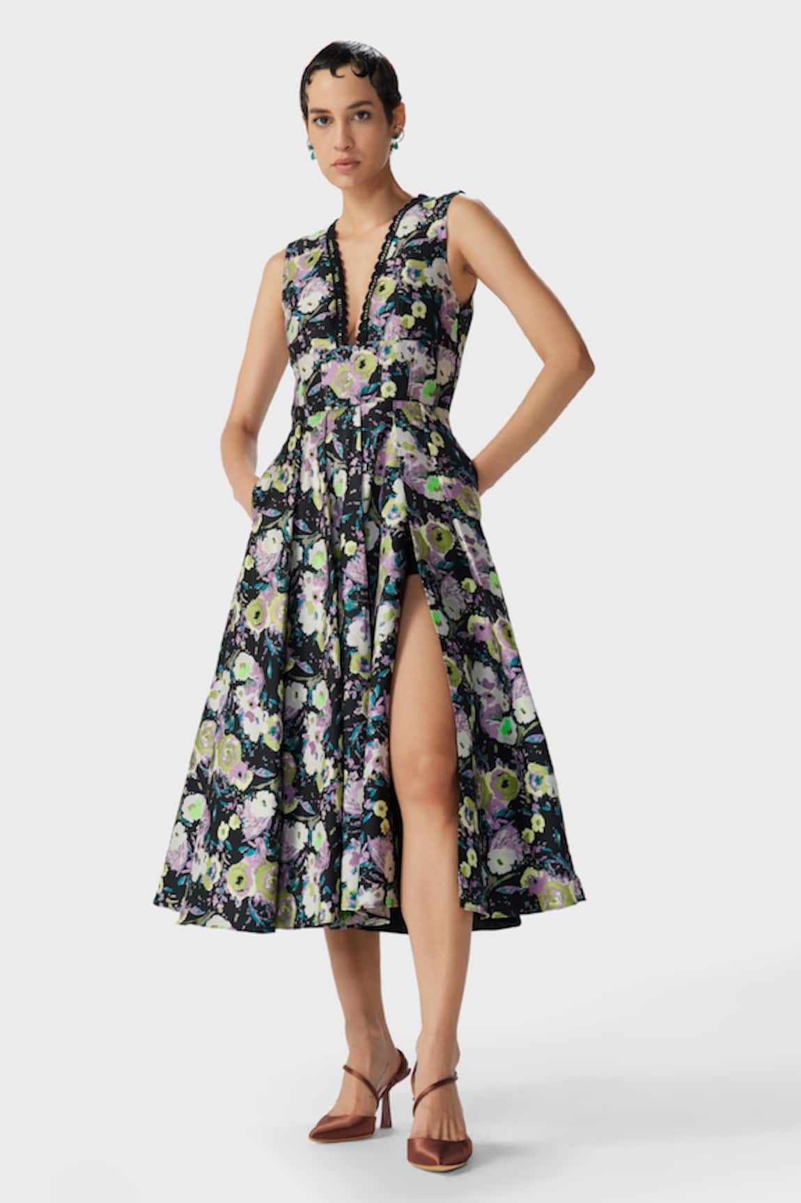 THE IASO Jill Floral Print Midi Dress