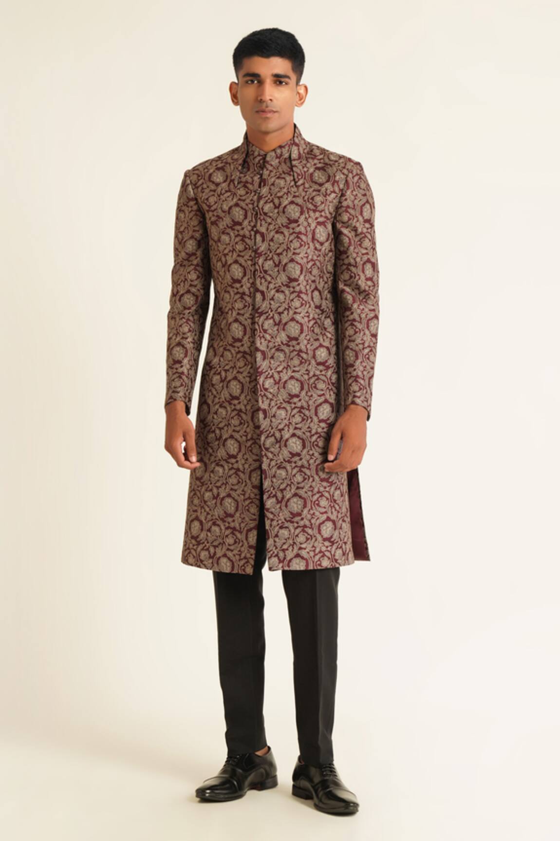 Dhruv Vaish Floral Thread Embroidered Sherwani Set 