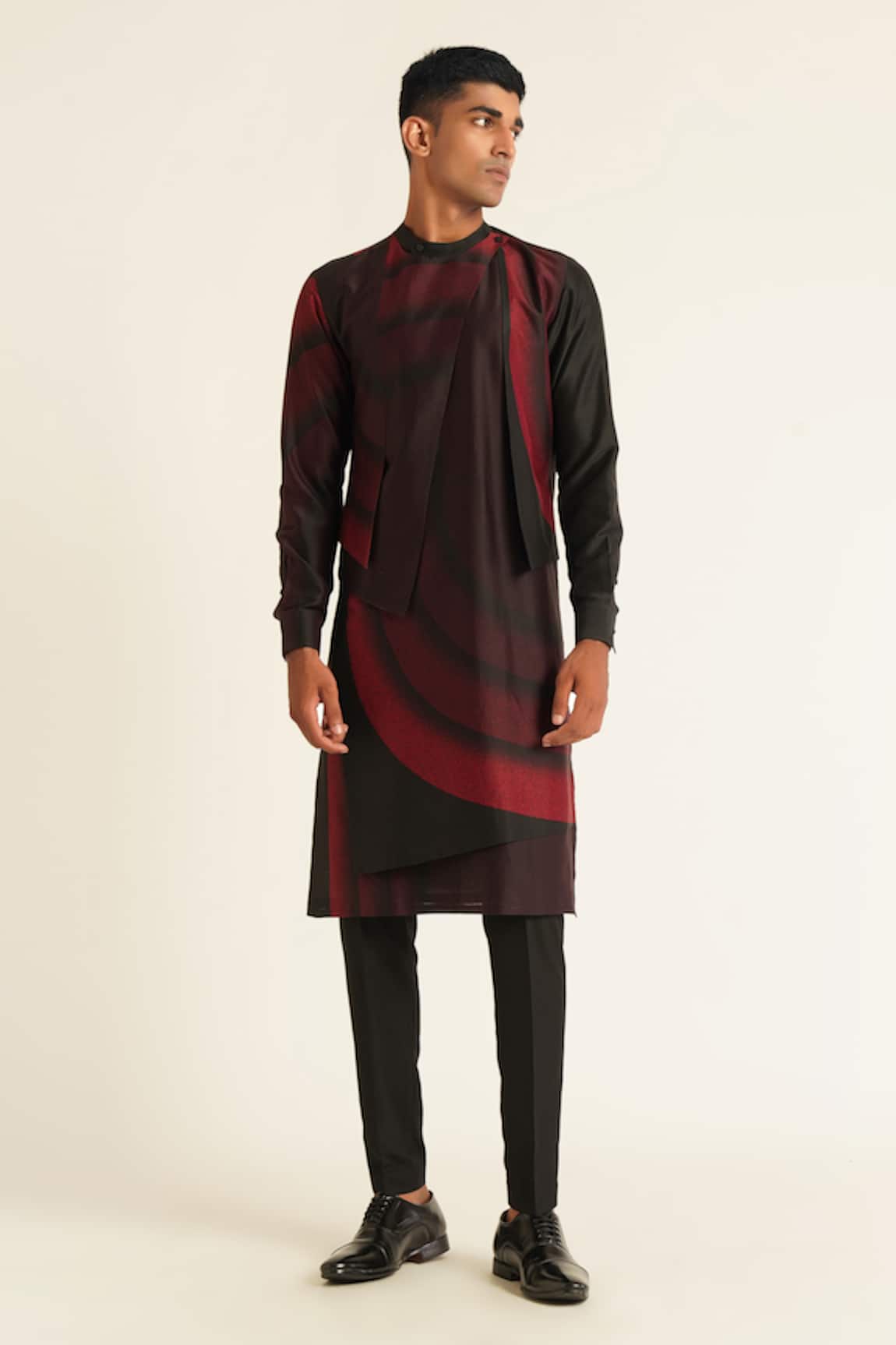 Dhruv Vaish Asymmetric Panelled Printed Kurta Set 