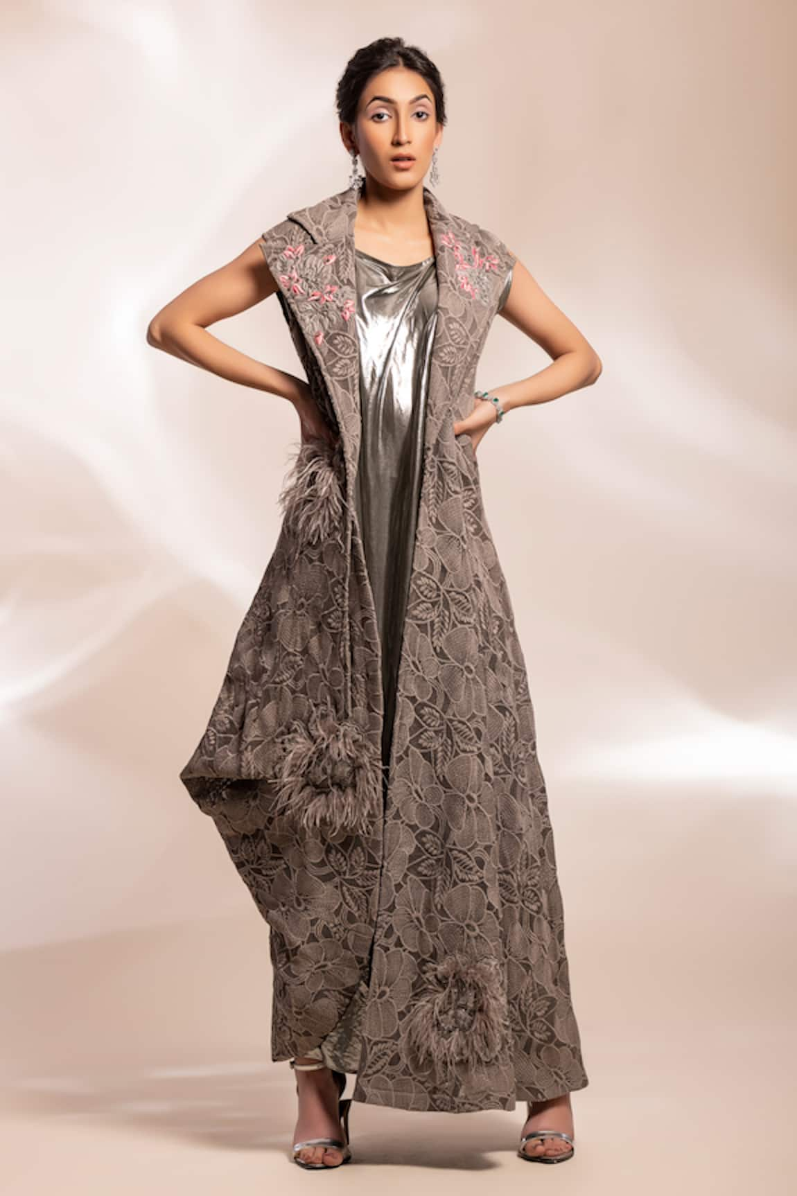 GEE SIN by Geetanjali Singh Hand Embroidered Jacket With Draped Dress