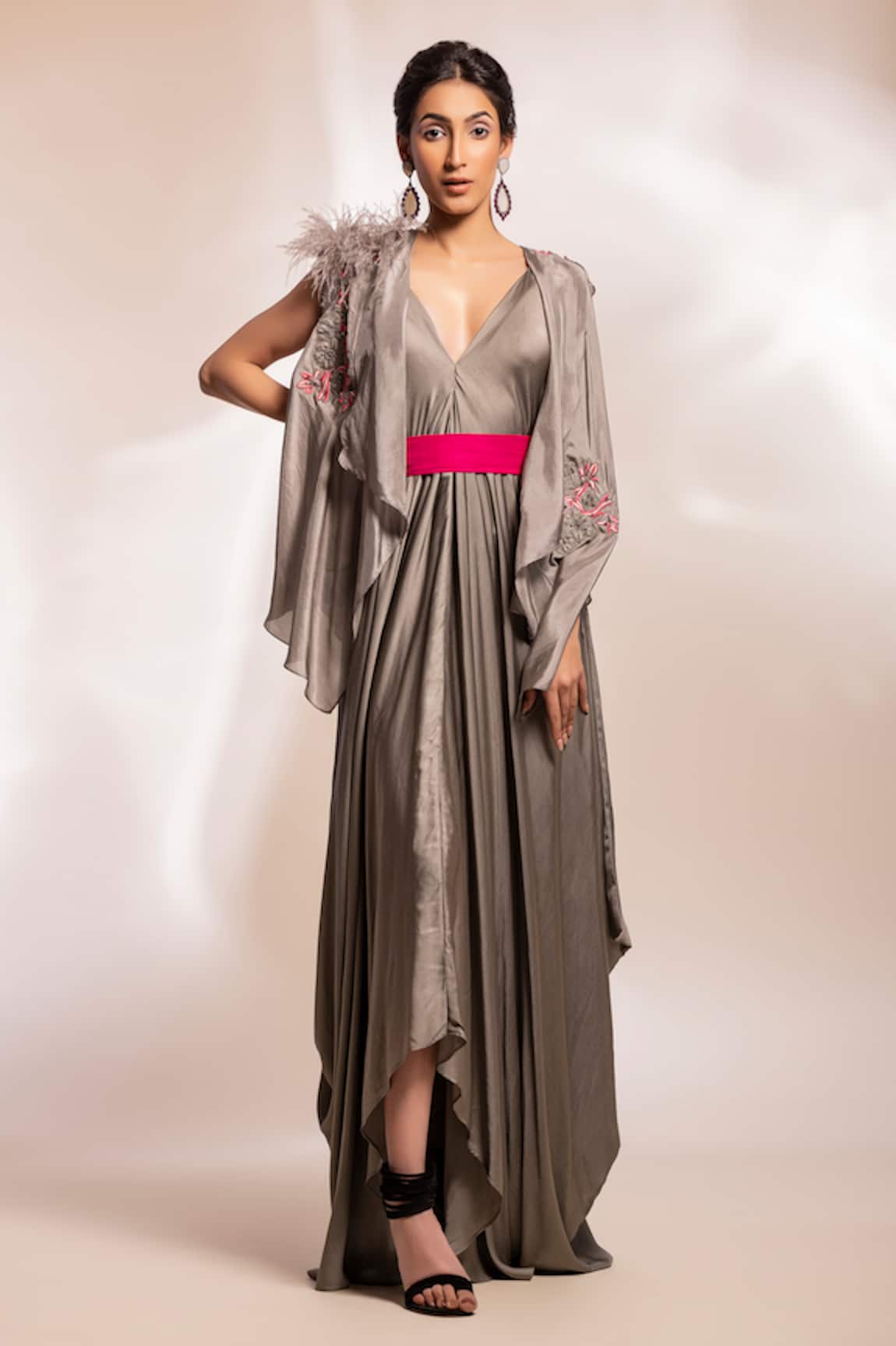 GEE SIN by Geetanjali Singh Hand Embroidered Jacket With Draped Dress