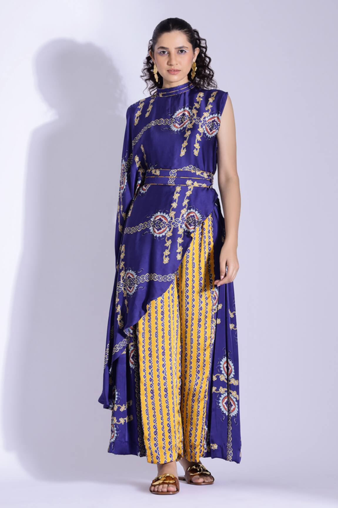 Studio Surbhi Printed Asymmetric Top & Pleated Pant Set