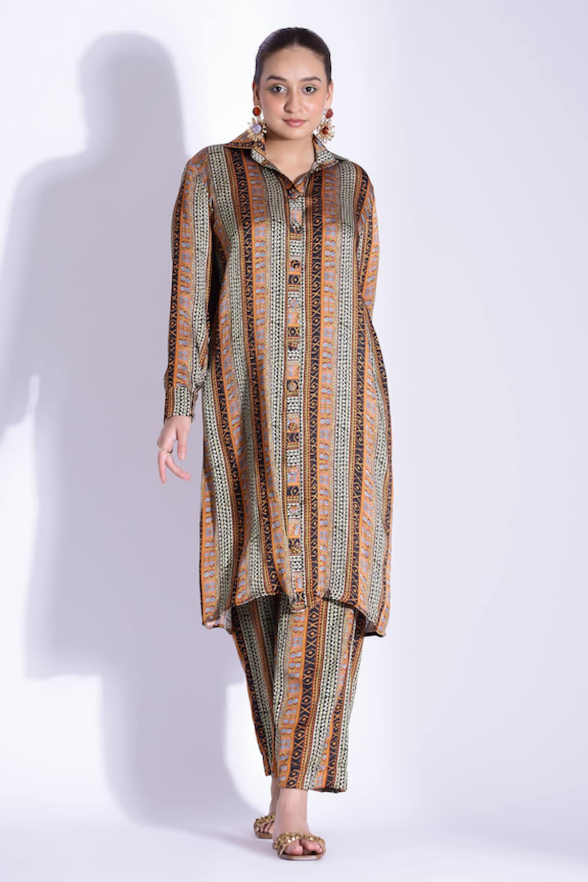 Studio Surbhi Georgette Satin Tribal Print Kurta With Pant