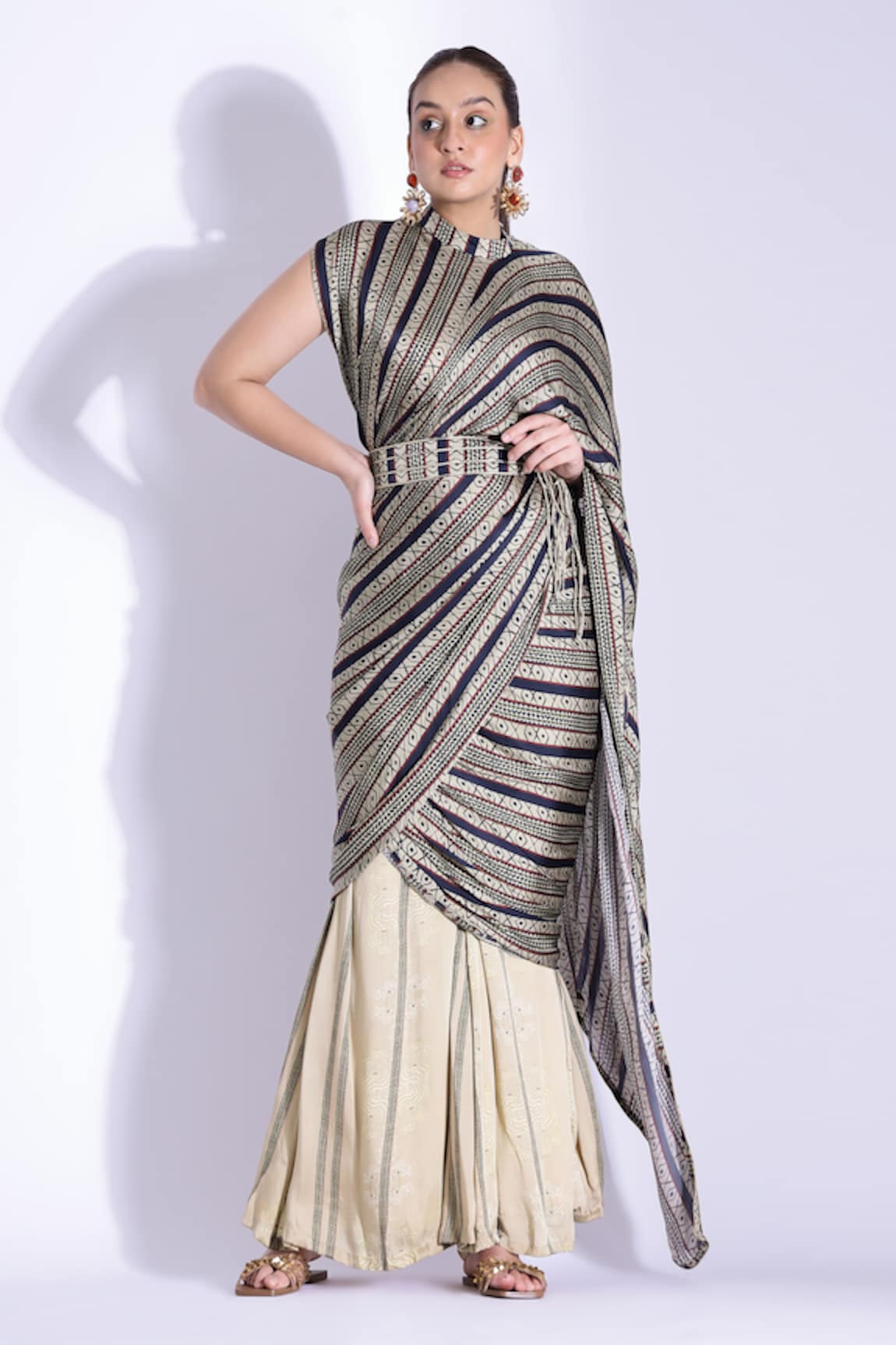 Studio Surbhi Stripe Print Pant Saree With Blouse