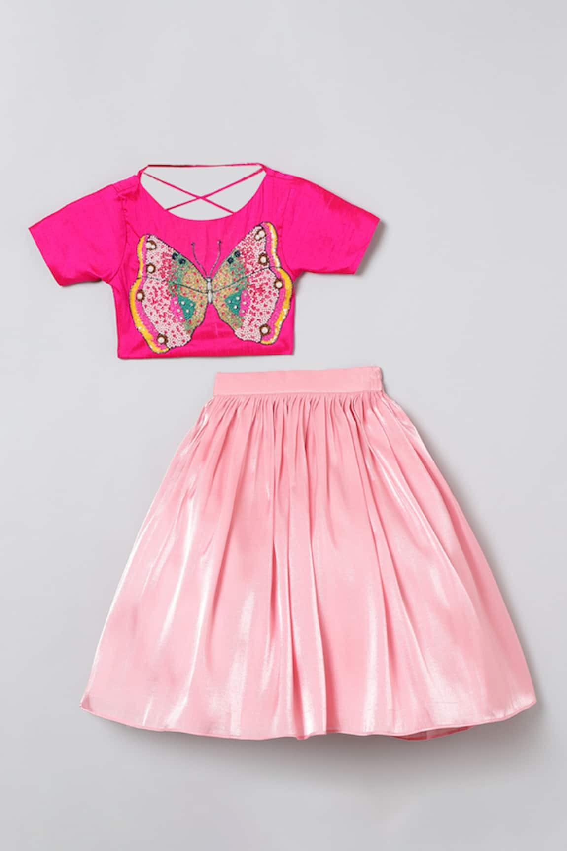 Byb Premium Butterfly Embroidered Top & Skirt Set