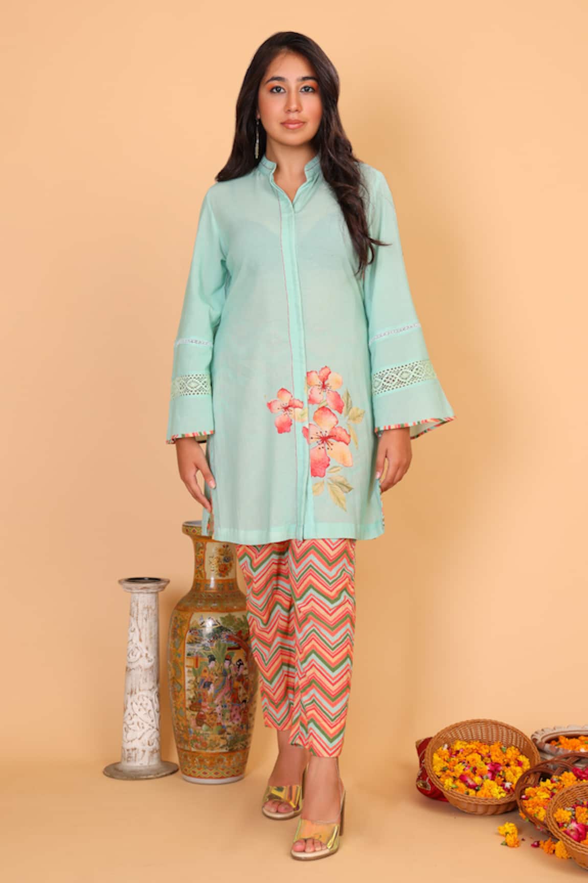 Nazar by Indu Floral Pattern Short Kurta & Pant Set