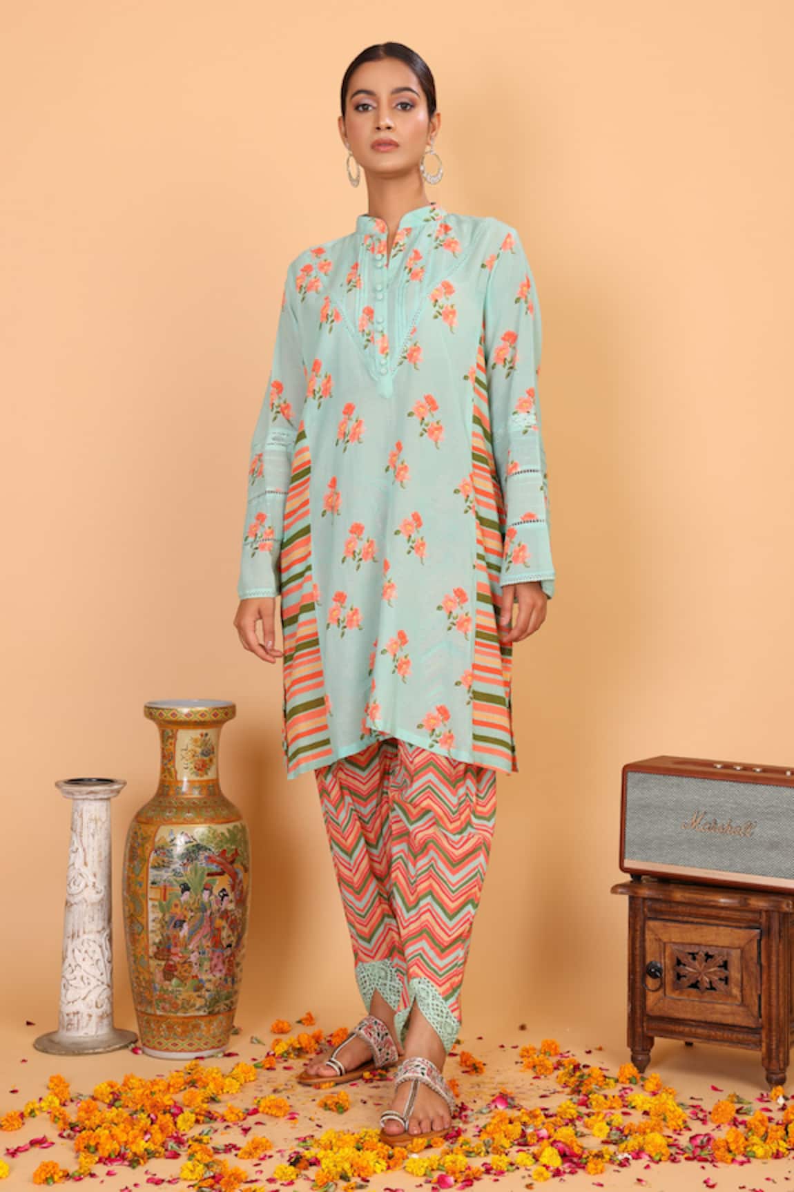 Nazar by Indu Floral & Striped Pattern Kurta With Pant
