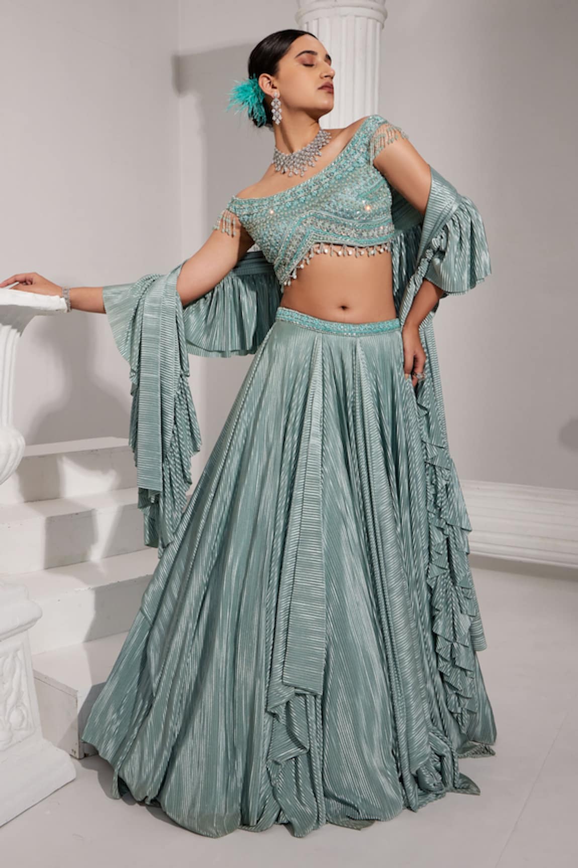 SWATI WADHWANI COUTURE Embroidered Draped Lehenga Set