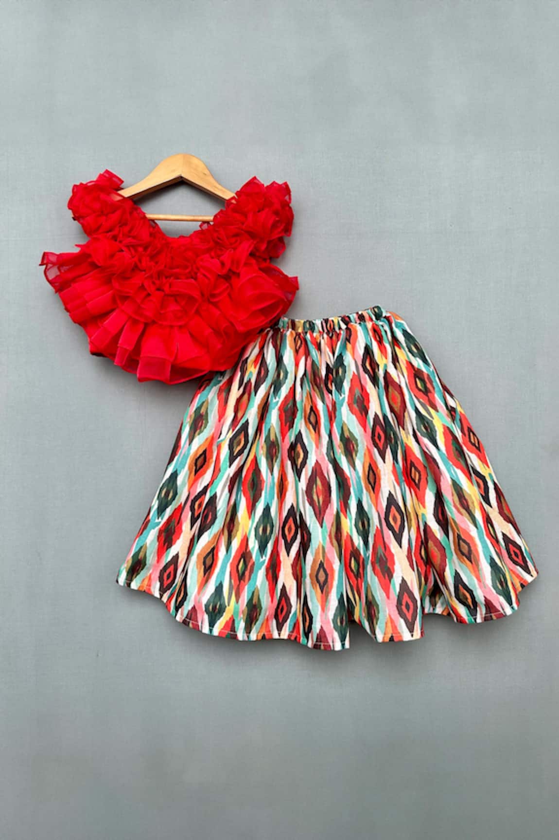 Label Neeti Ruffled Top With Diamond Print Lehenga 
