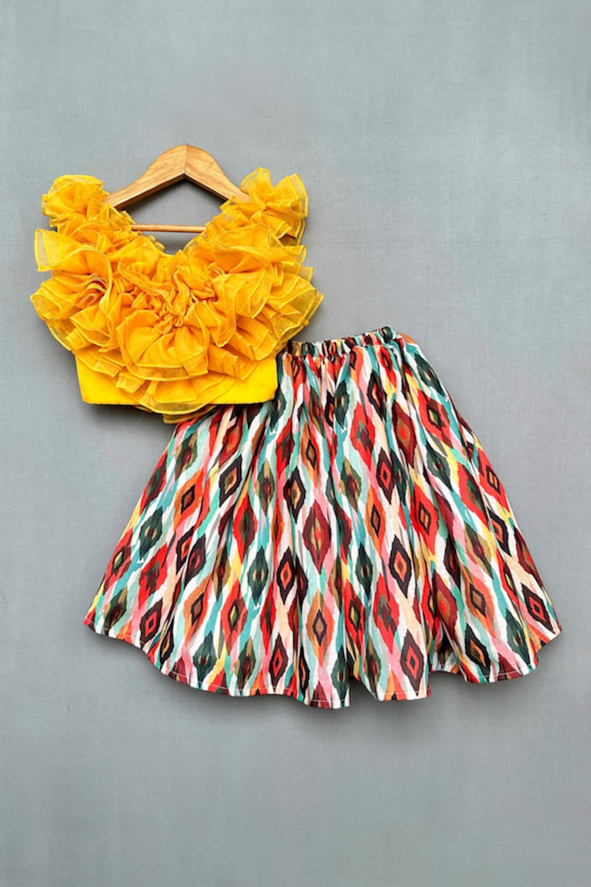 Label Neeti Ruffled Top With Prism Print Lehenga 