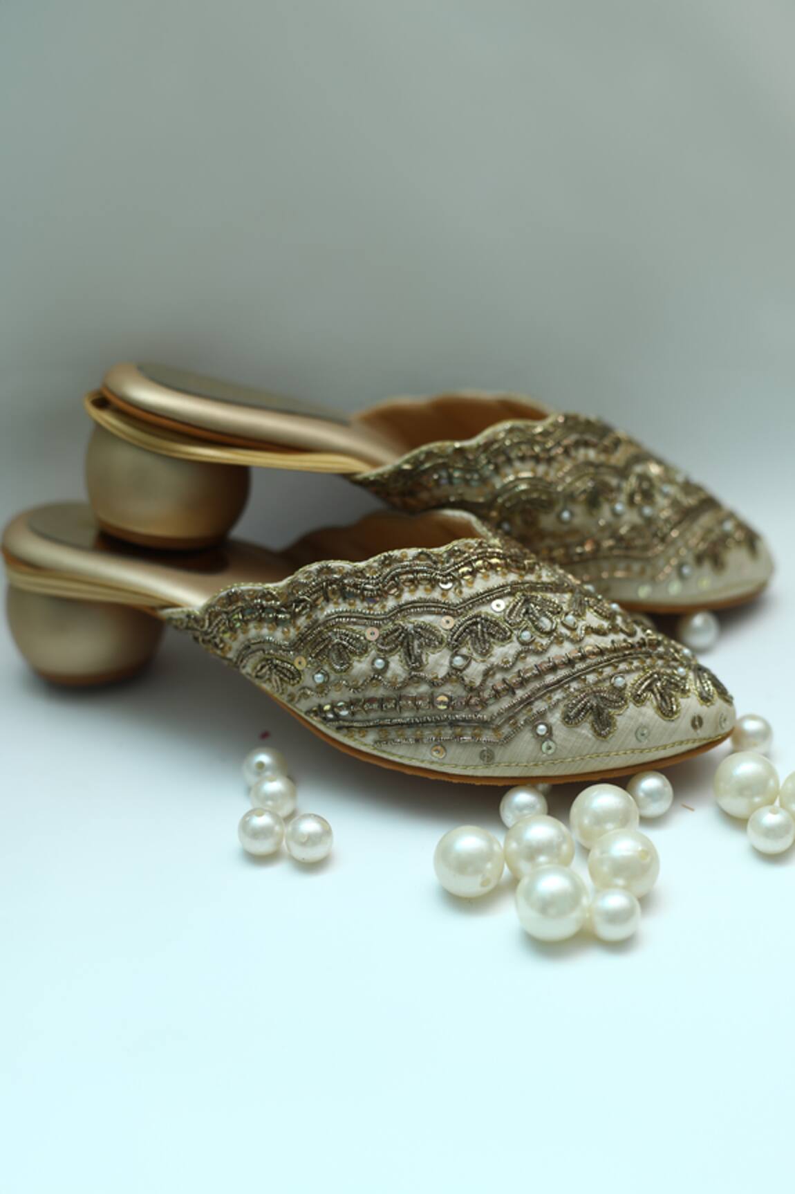 Foot Fuel Nihaa Zardozi Floral Embroidered Mule Heels 