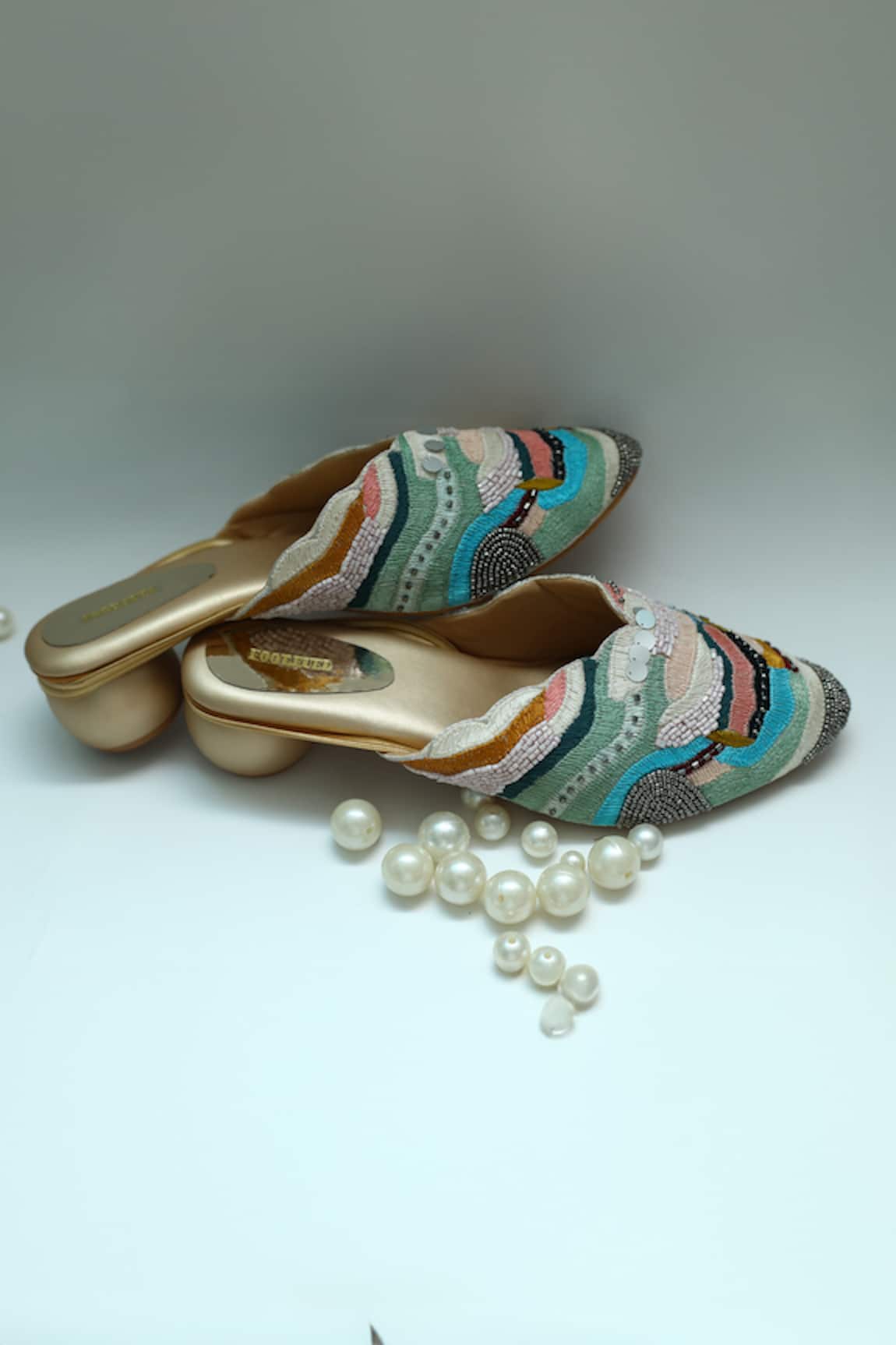 Foot Fuel Ruhani Thread Embroidered Mule Heels 