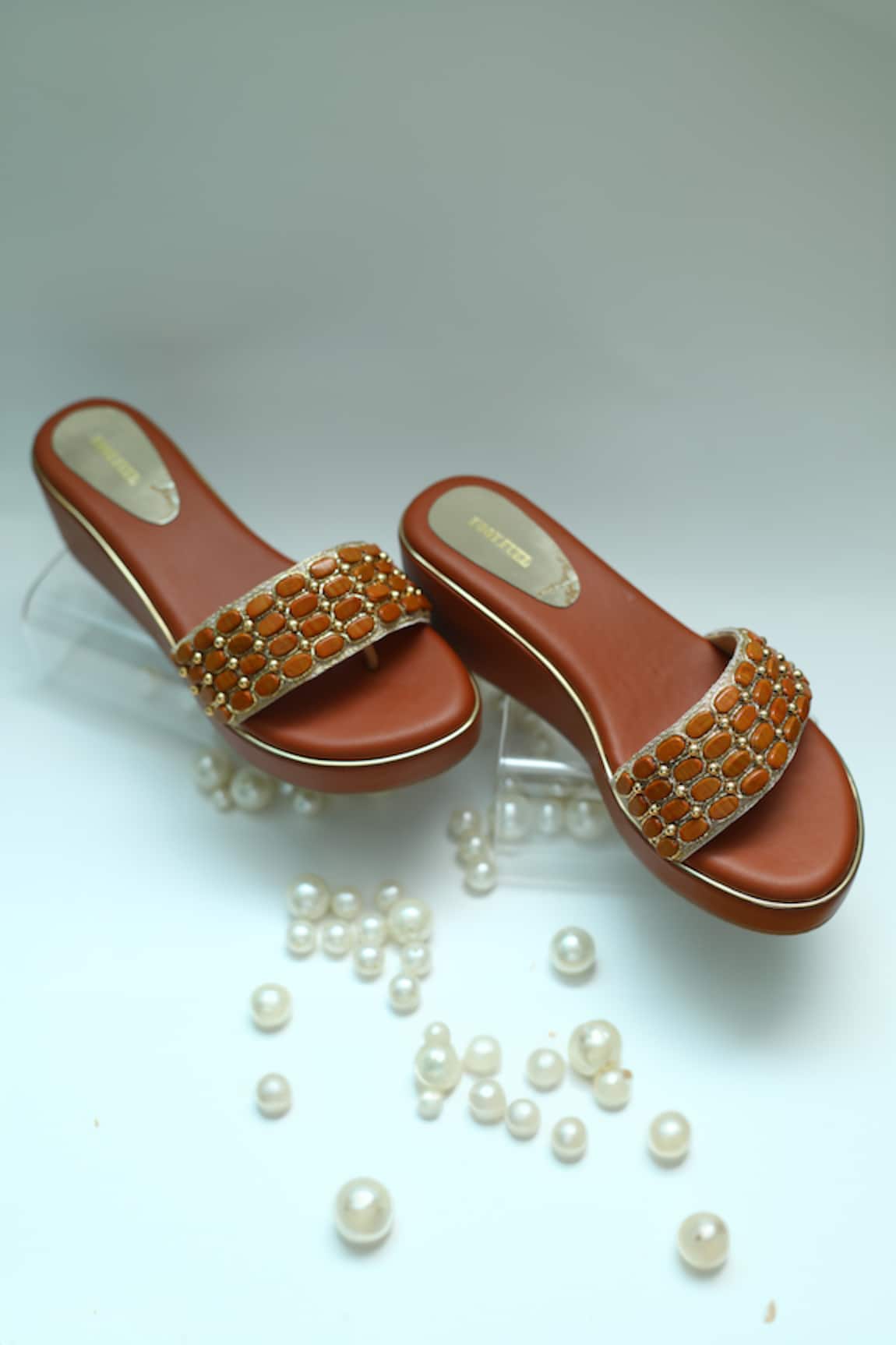Foot Fuel Bead Embellished Strap Wedges 