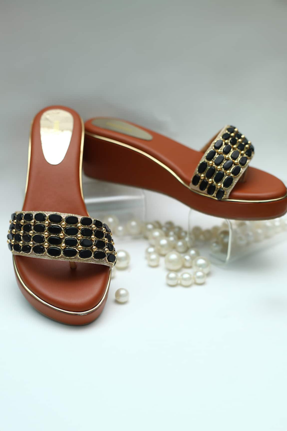 Foot Fuel Bead Studded Strap Wedges 