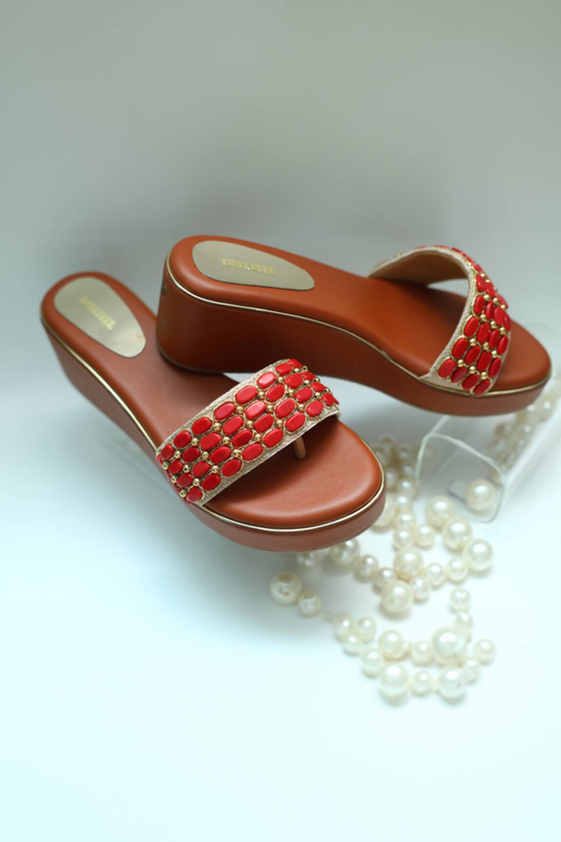 Foot Fuel Bead Embroidered Strap Wedges 