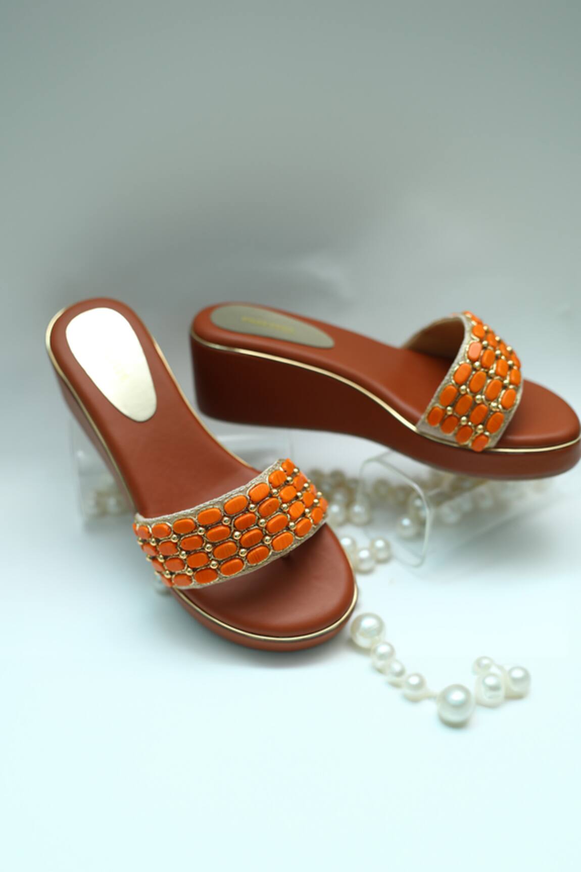 Foot Fuel Stone Embroidered Strap Wedges 