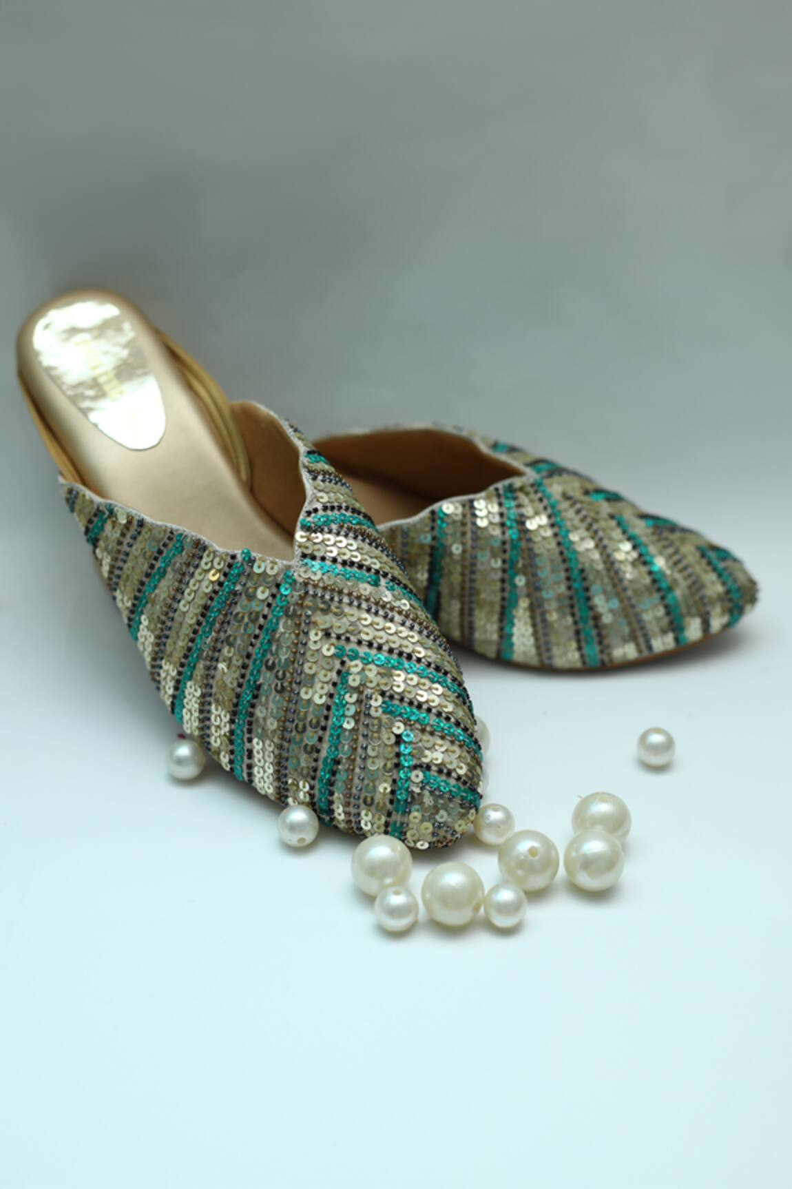 Foot Fuel Sequin Embellished Mule Heels 