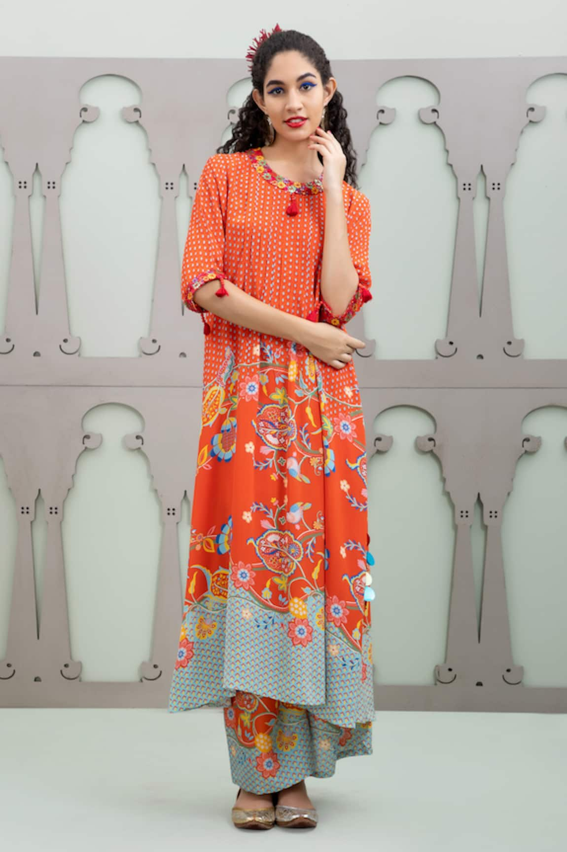 Lila Lalie Garden Pattern Kurta With Pant