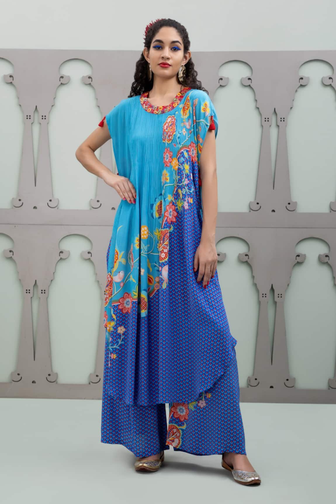 Lila Floral Pattern Tonal Ombre Kurta With Pant