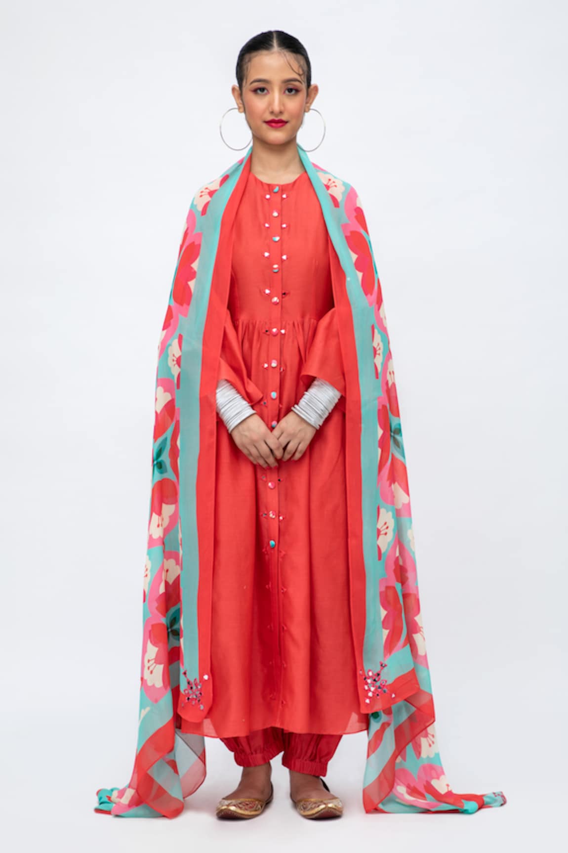 Lila Meenakshi Solid Anarkali Set With Blossom Pattern Pant