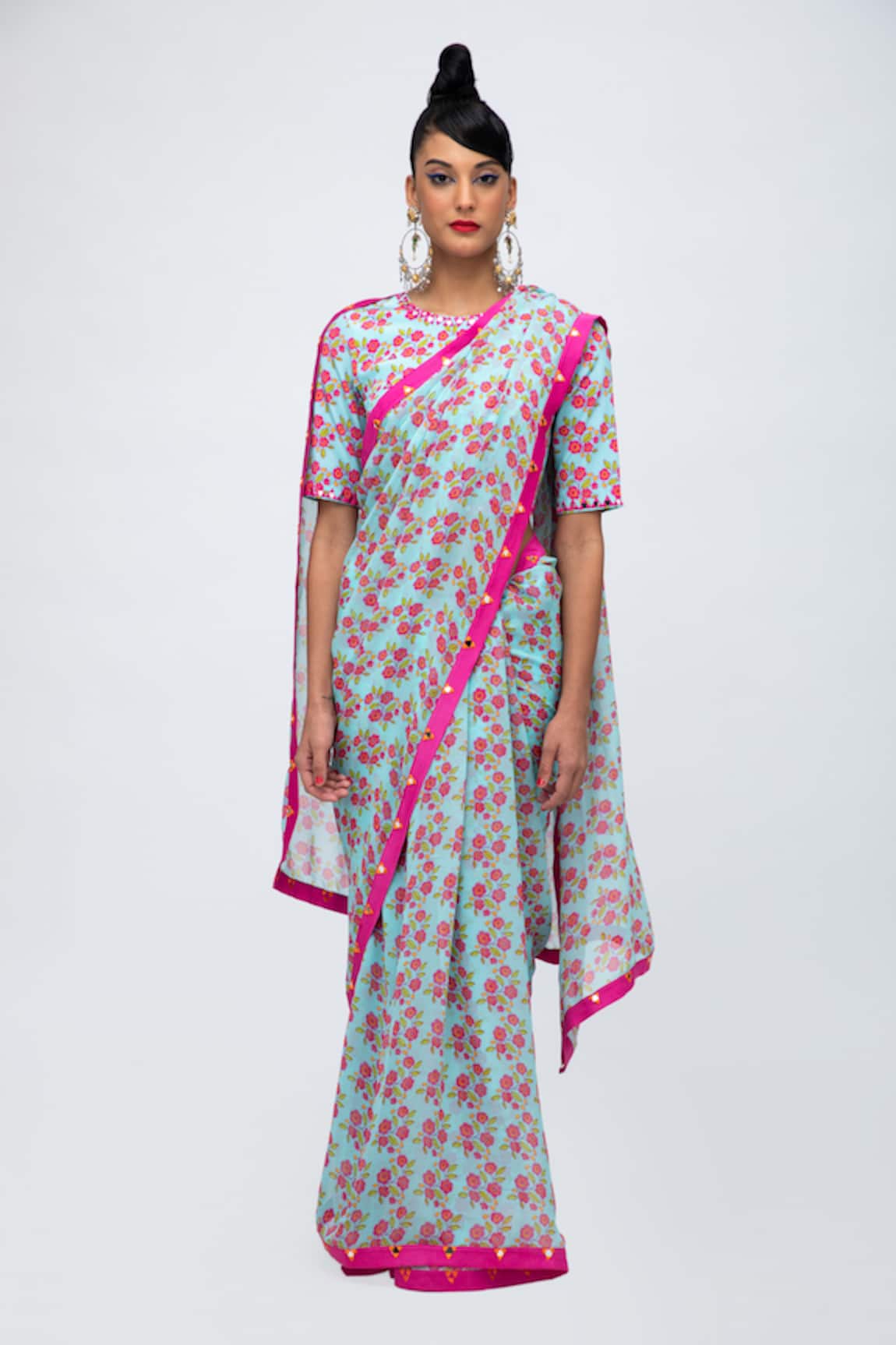 Lila Zia Floral Print Saree With Blouse