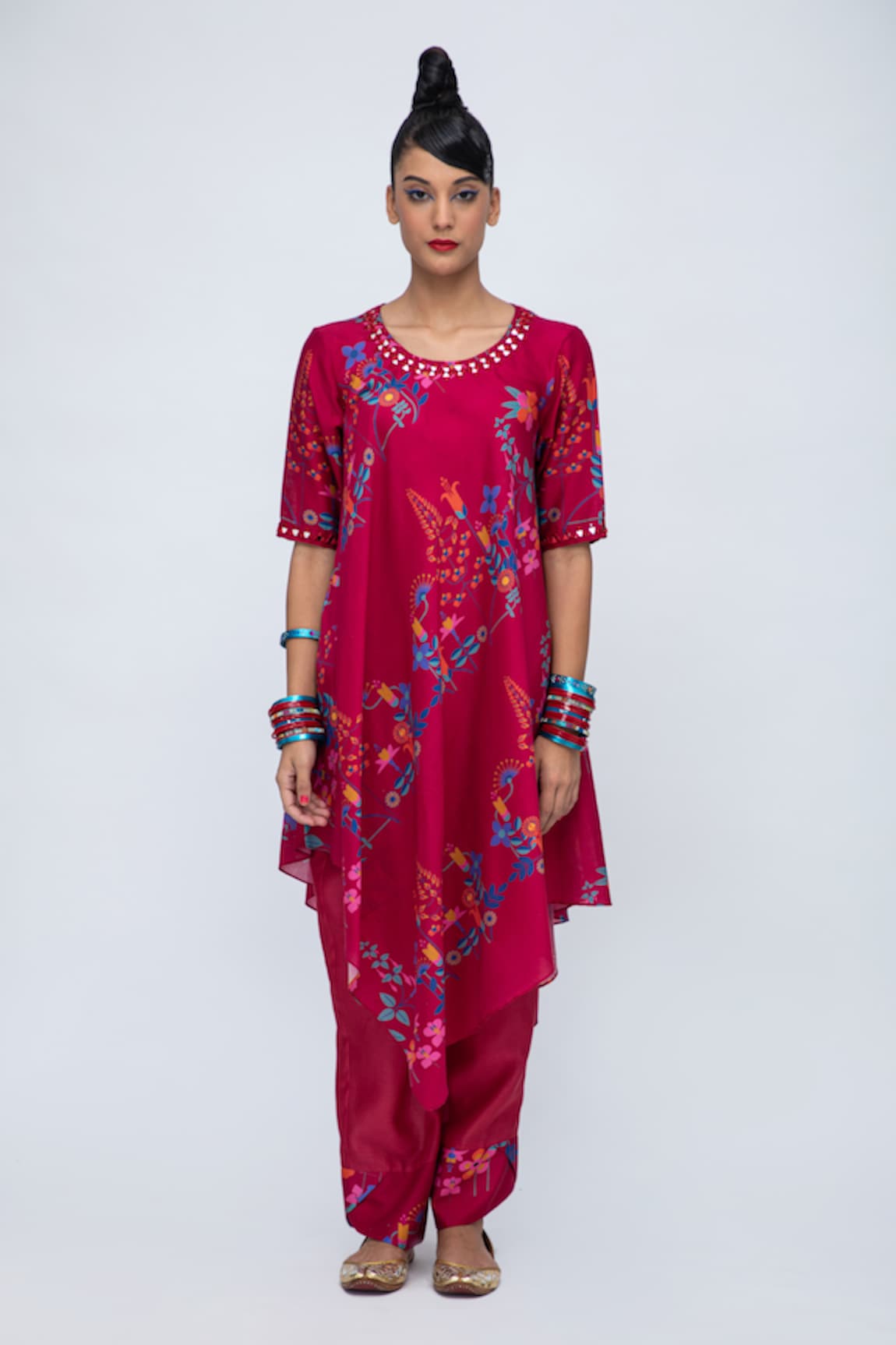 Lila Elena Asymmetric Printed Kurta Pant Set