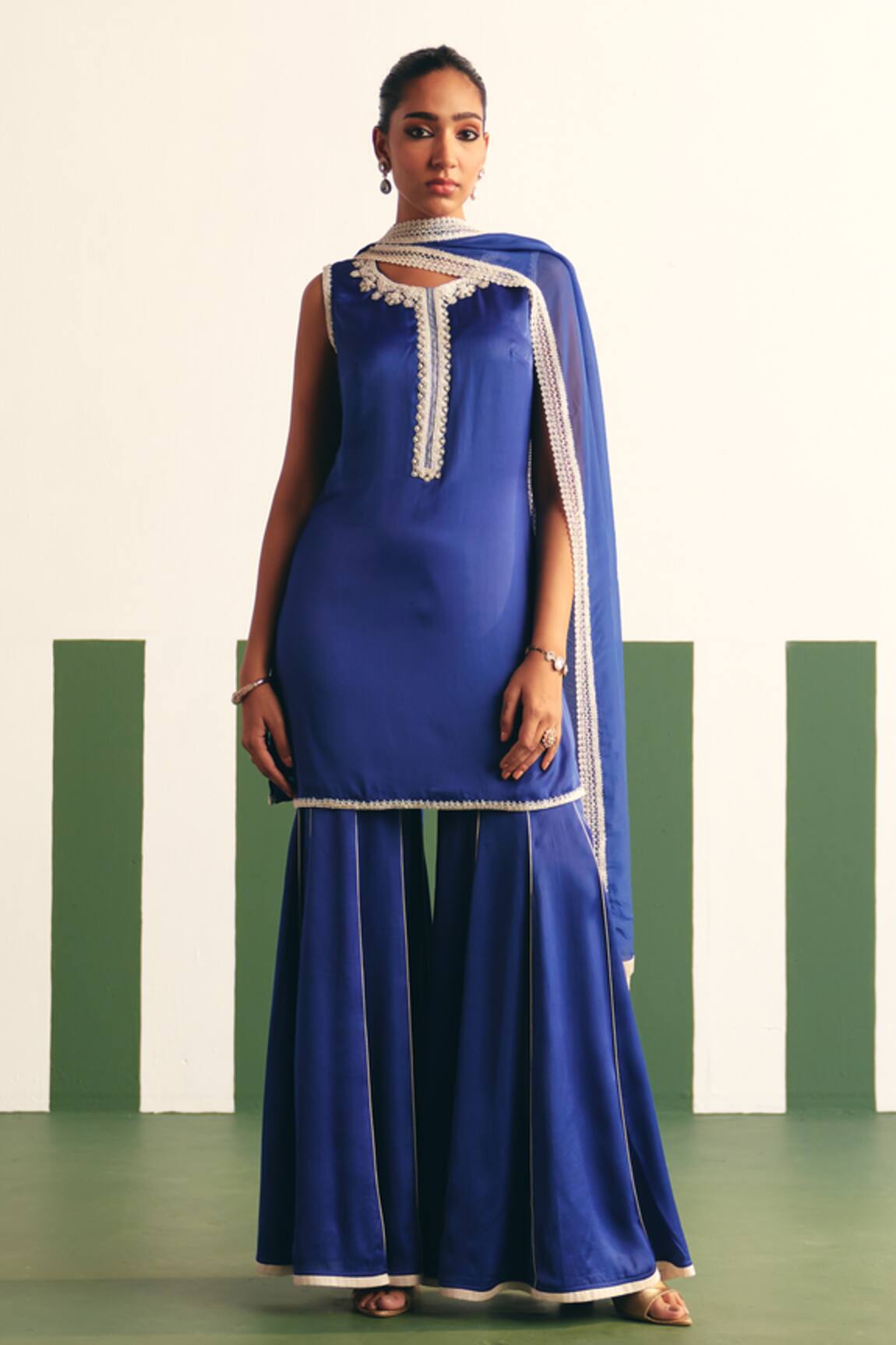 Reeti Arneja - Theklub Enora Placement Embroidered Kurta Sharara Set