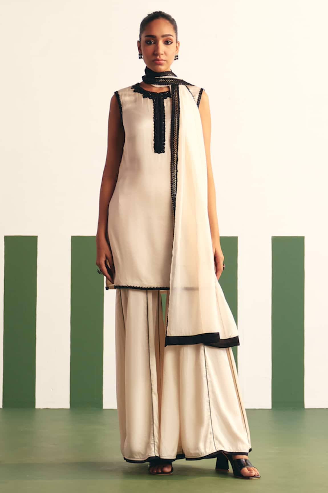 Reeti Arneja - Theklub Enora Sequin Embroidered Yoke Kurta Sharara Set 
