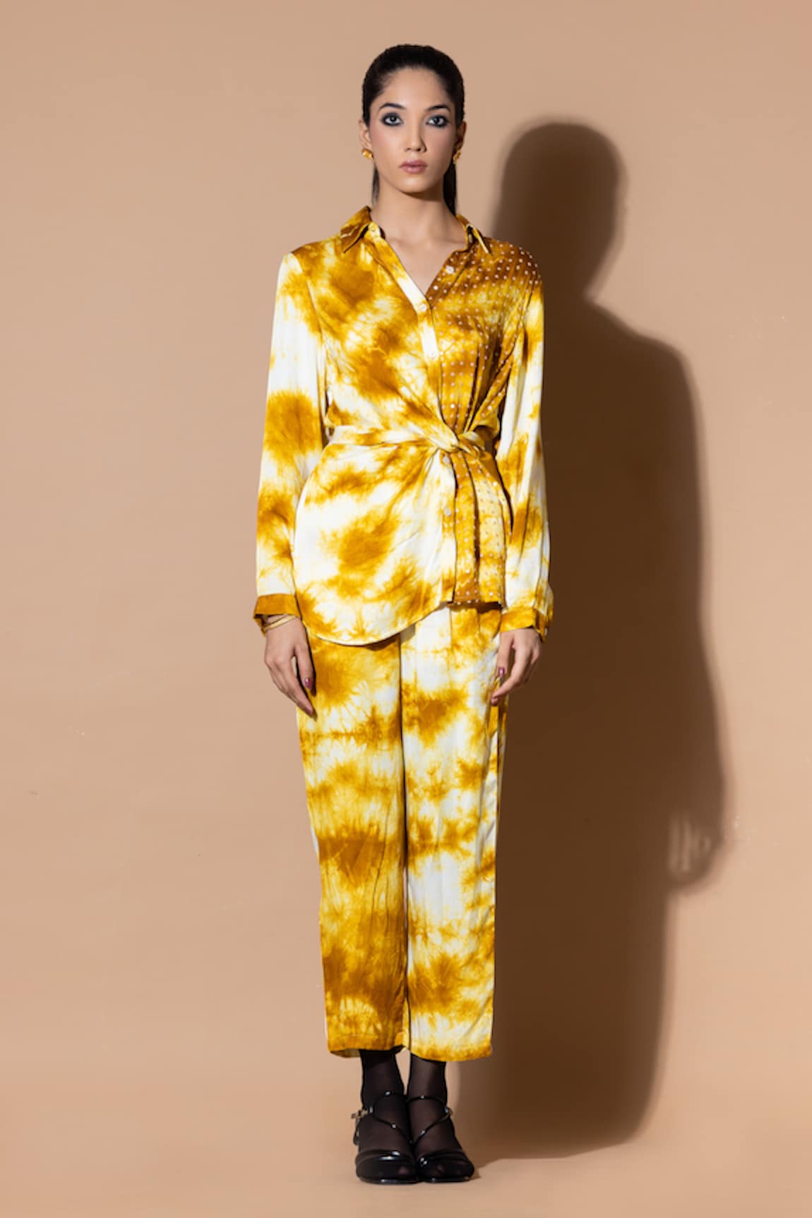 Zeefaa Hand Tie-Dyed Wrap Shirt & Trouser Set