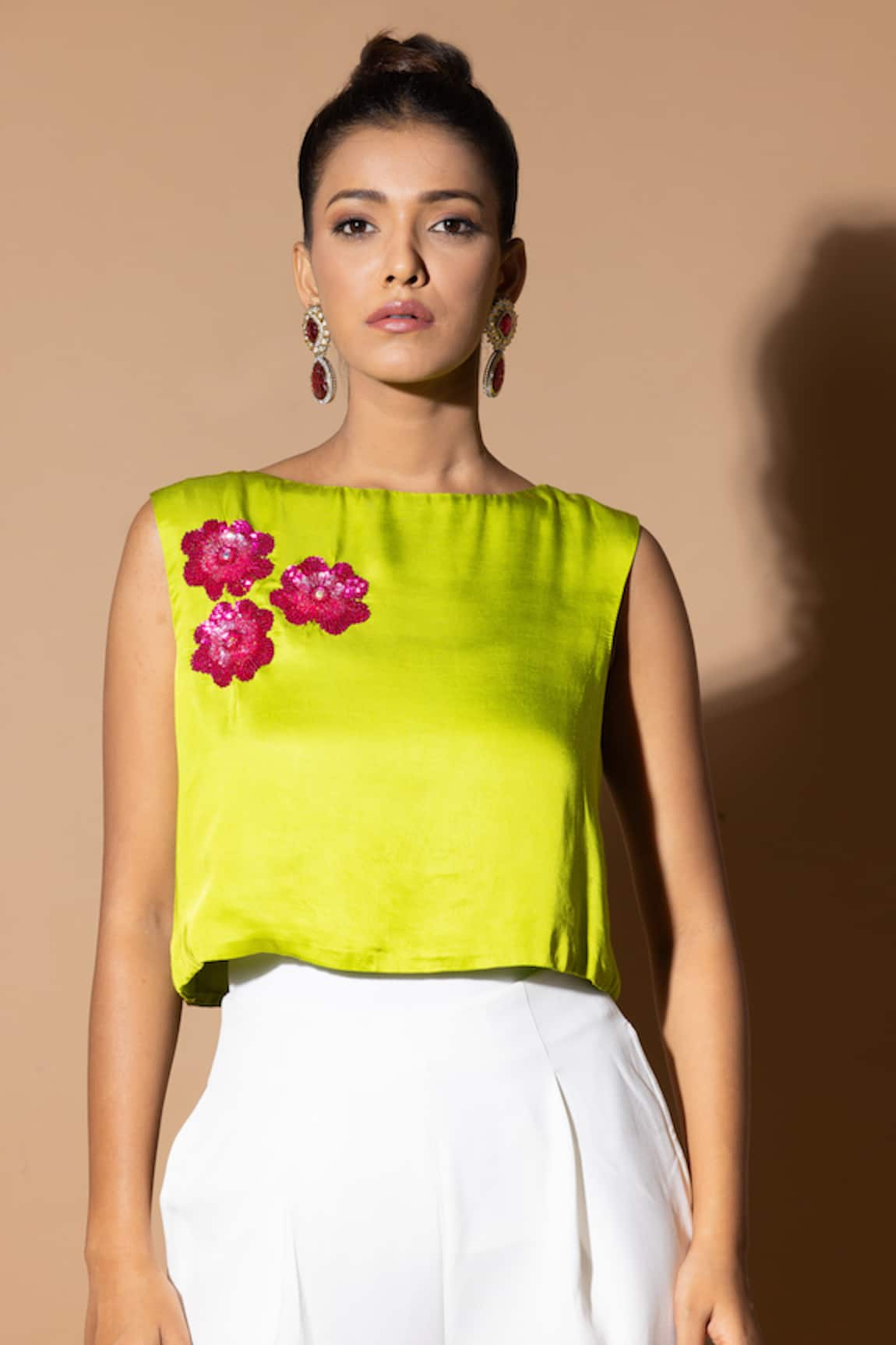 Zeefaa Floral Hand Embroidered Crop Top