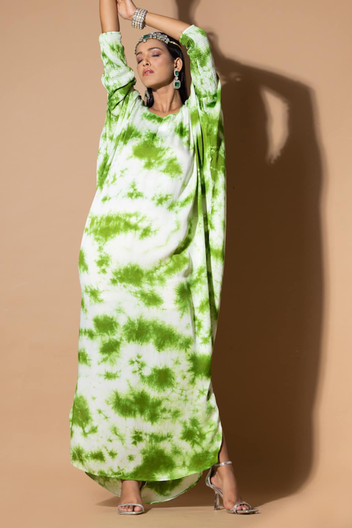 Zeefaa Tie-Dyed Round Neck Kaftan