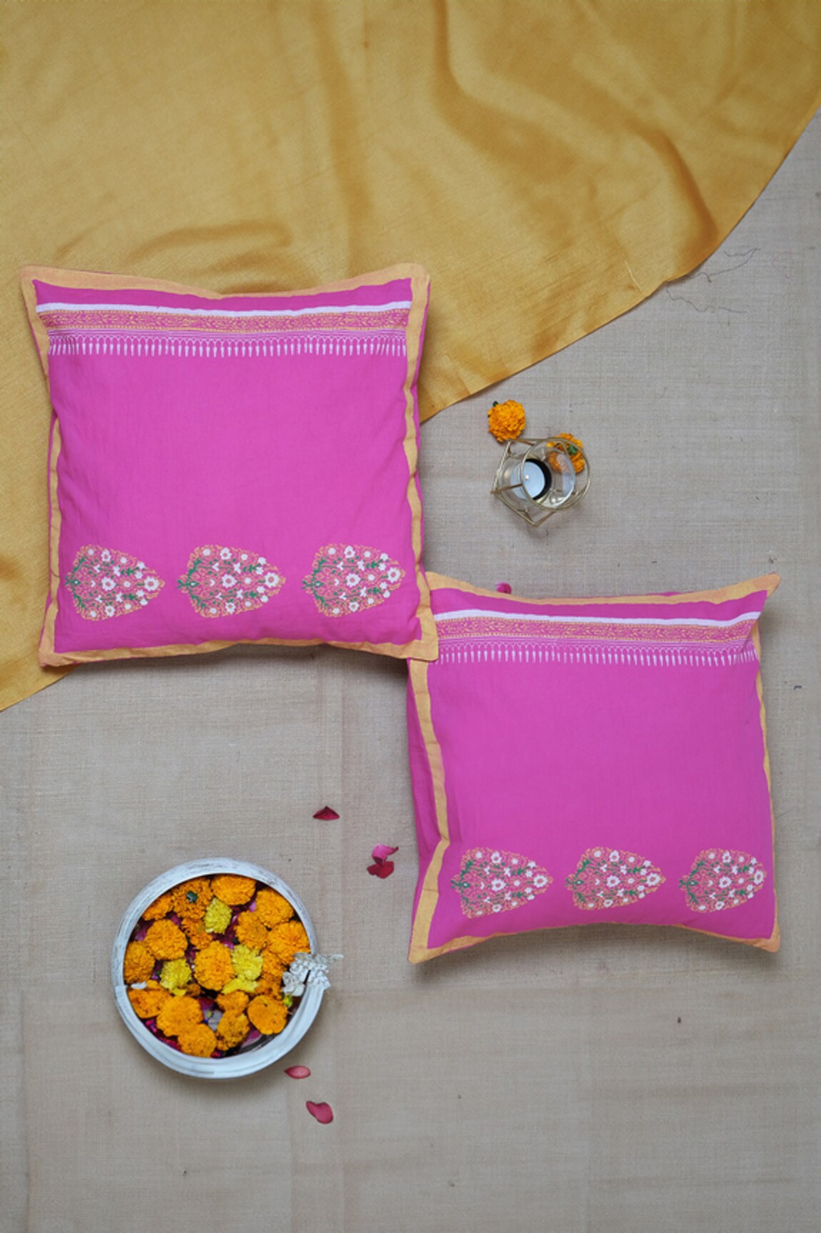 Inheritance India Triple Paisely Cotton Cushion Covers - Set of 4