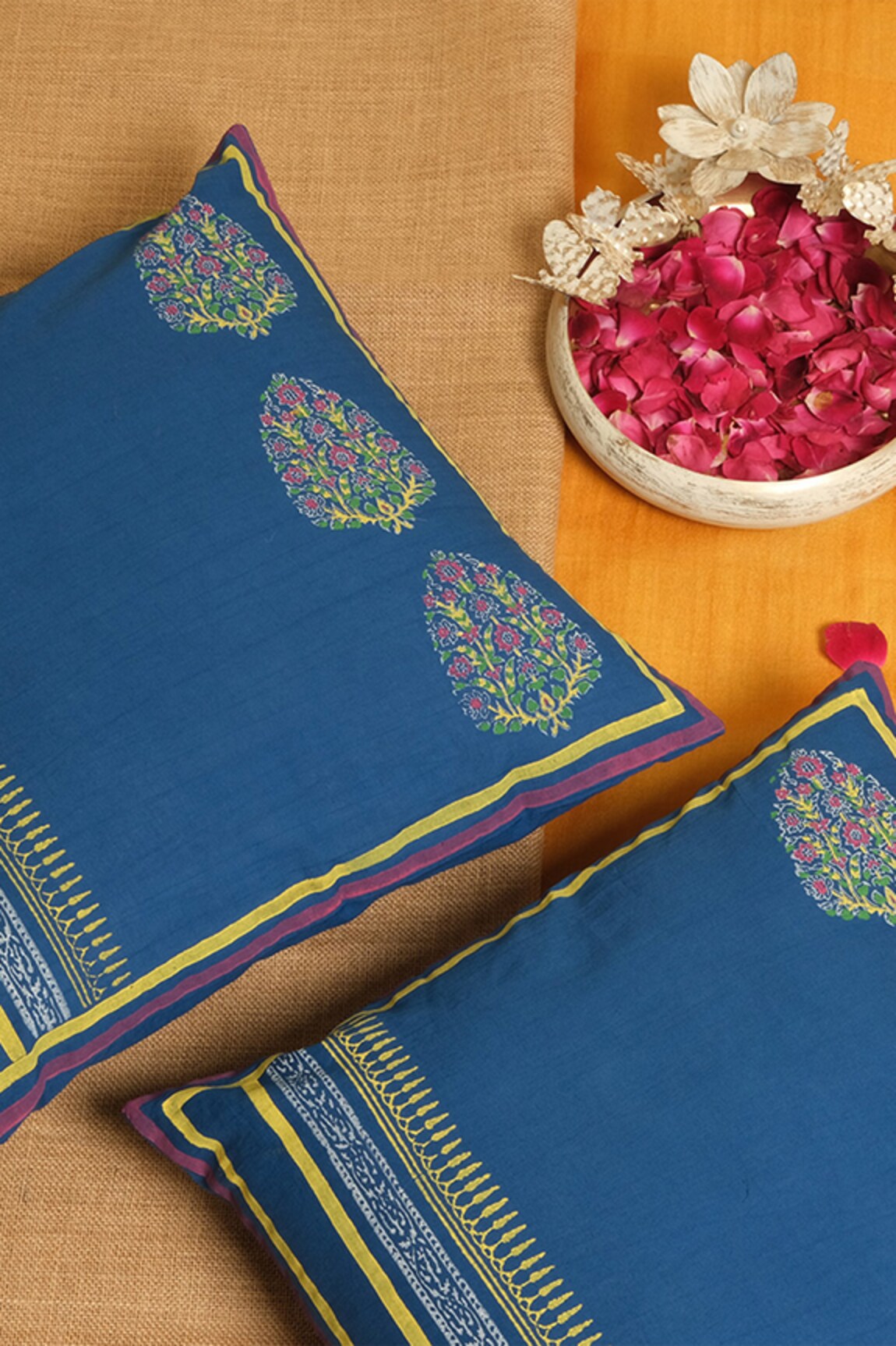 Inheritance India Cotton Triple Paisely Cushion Covers - Set of 4