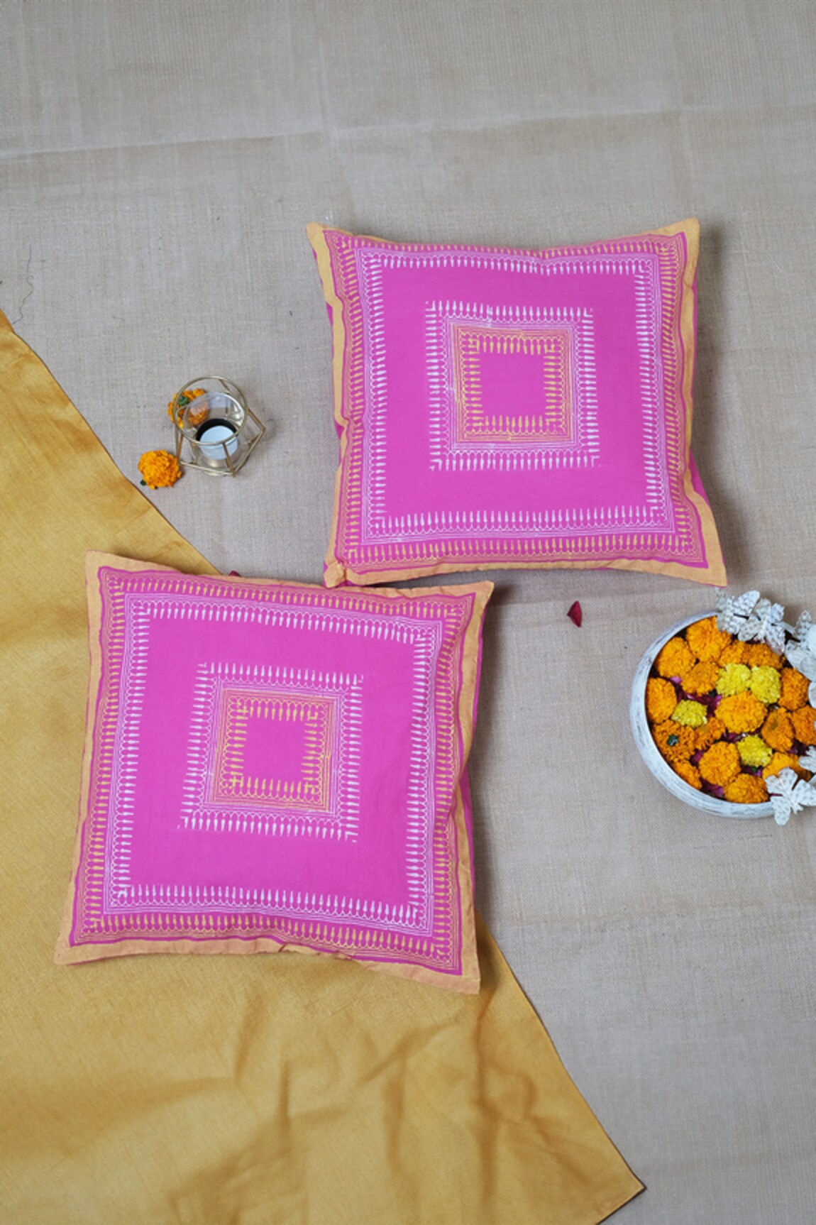 Inheritance India Cotton Square Border Cushion Covers - Set of 4