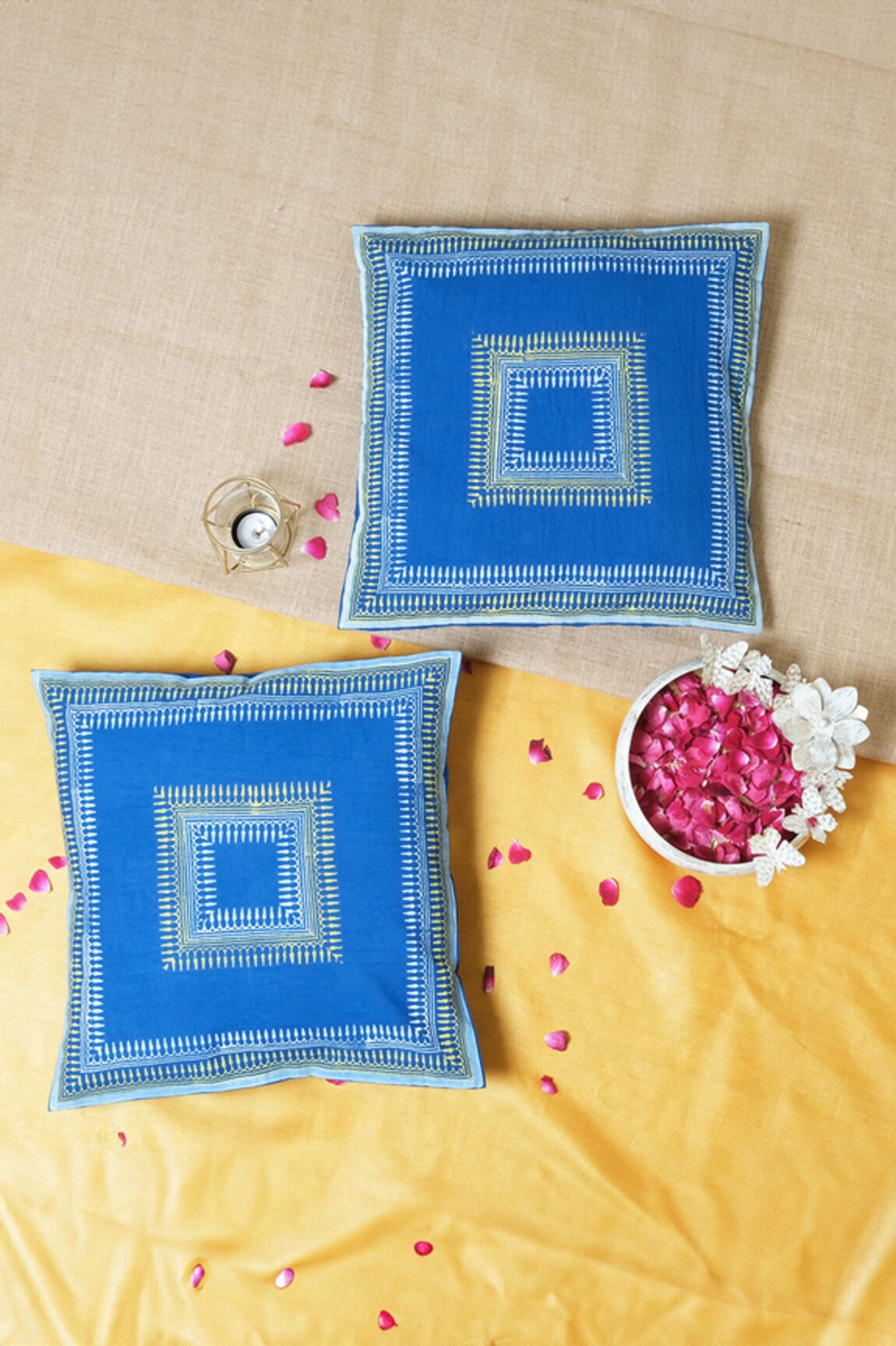 Inheritance India Square Border Cotton Cushion Covers - Set of 4