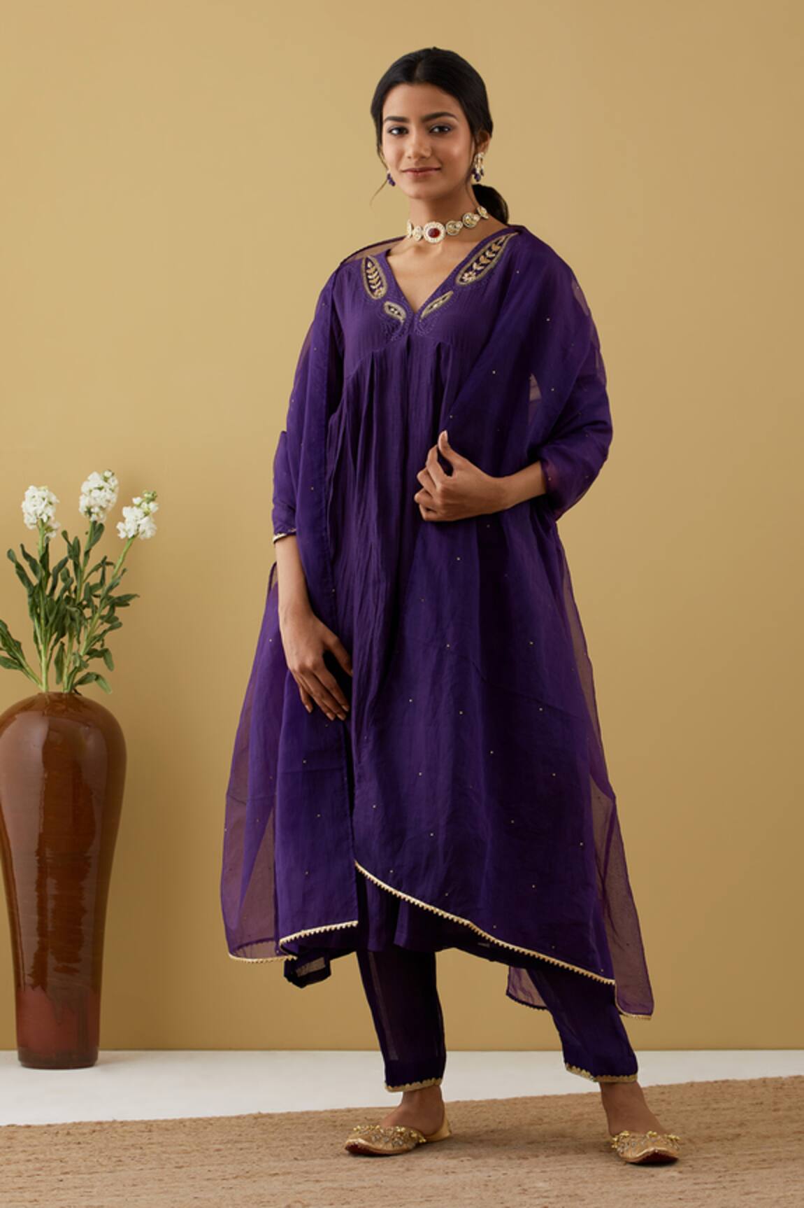 Tashee Chanderi Gathered Kurta Set
