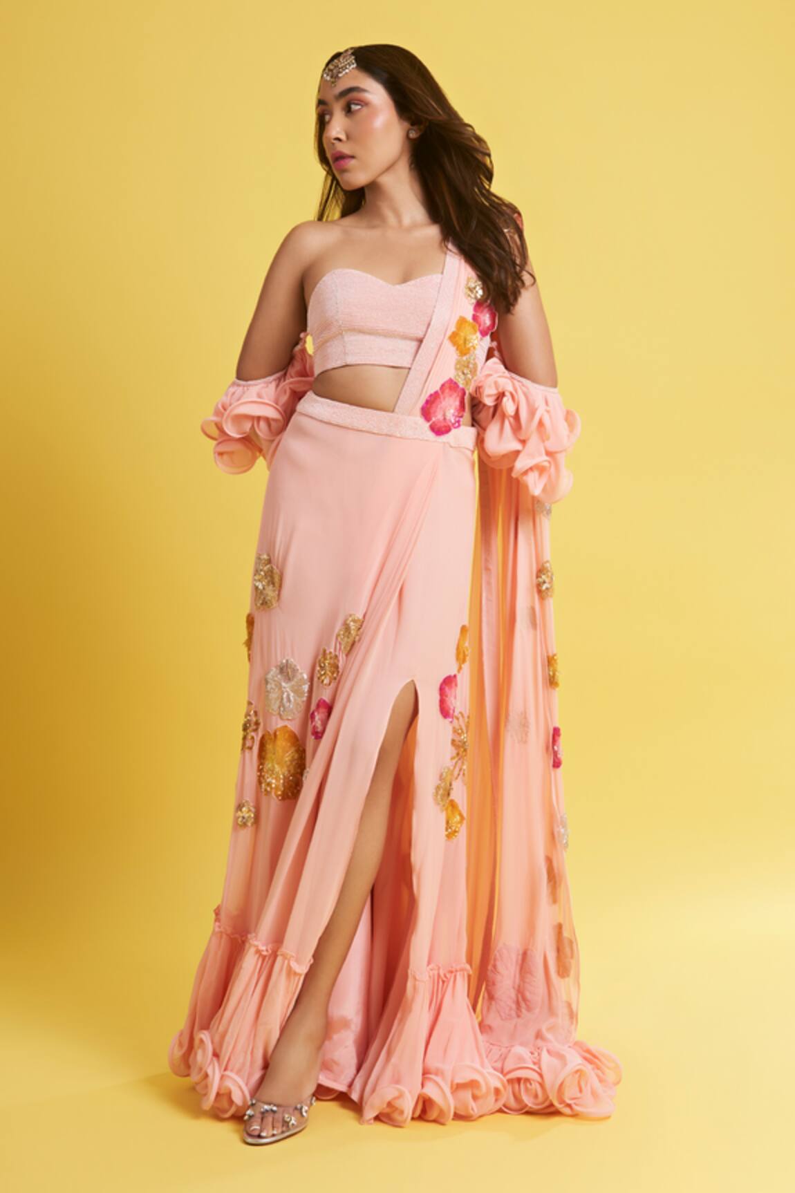 Surily G Pre-Draped Floral Hand Embroidered Saree 