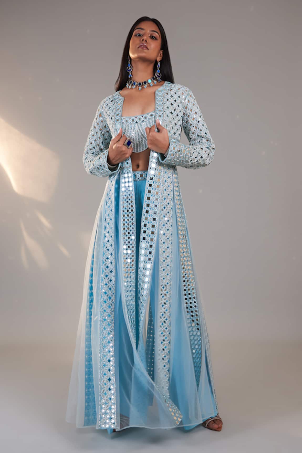 Surily G Sheesha Jaal Embroidered Long Jacket