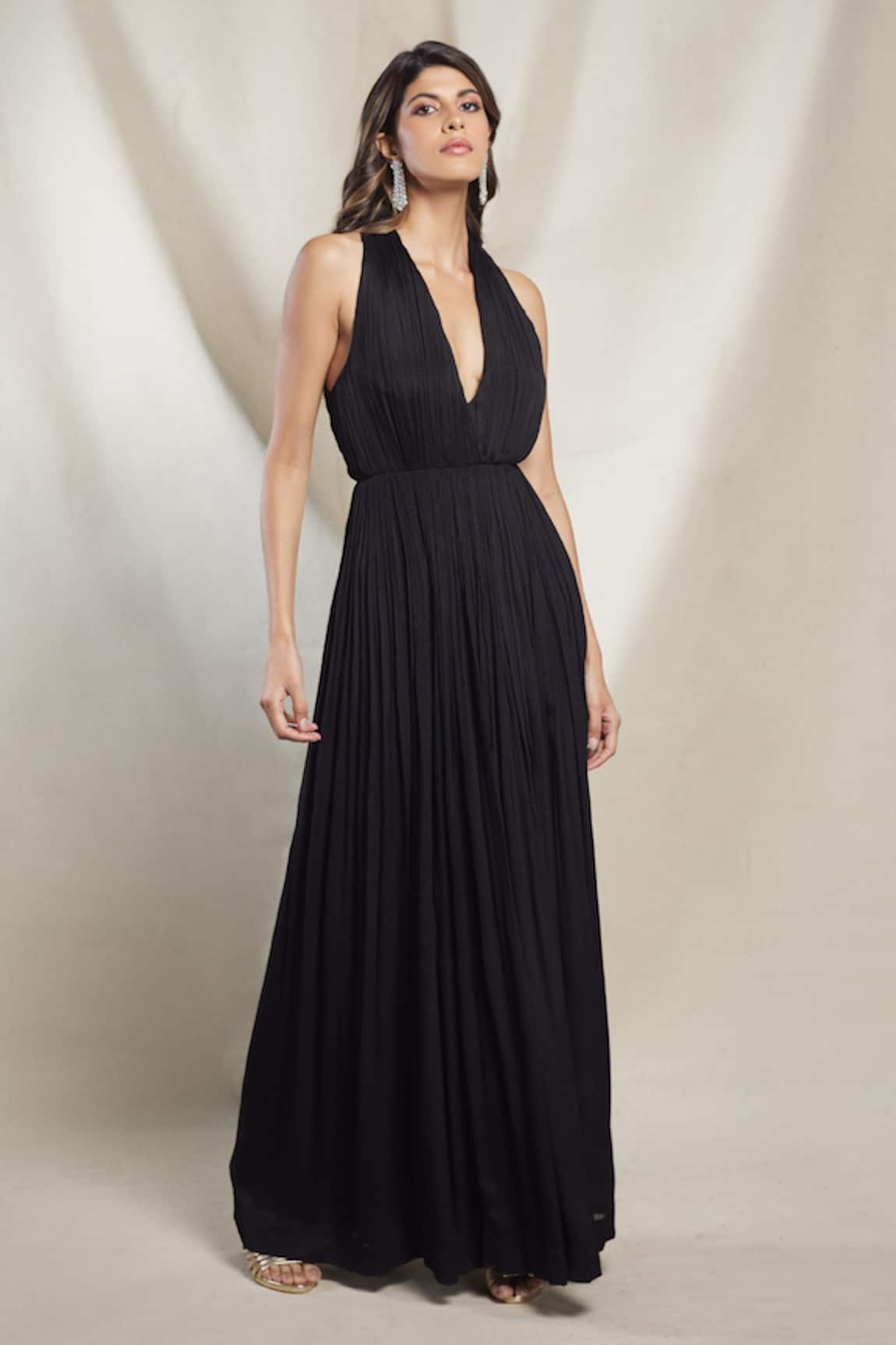 Brinda Sneha Valentina Ruched V Neck Gown