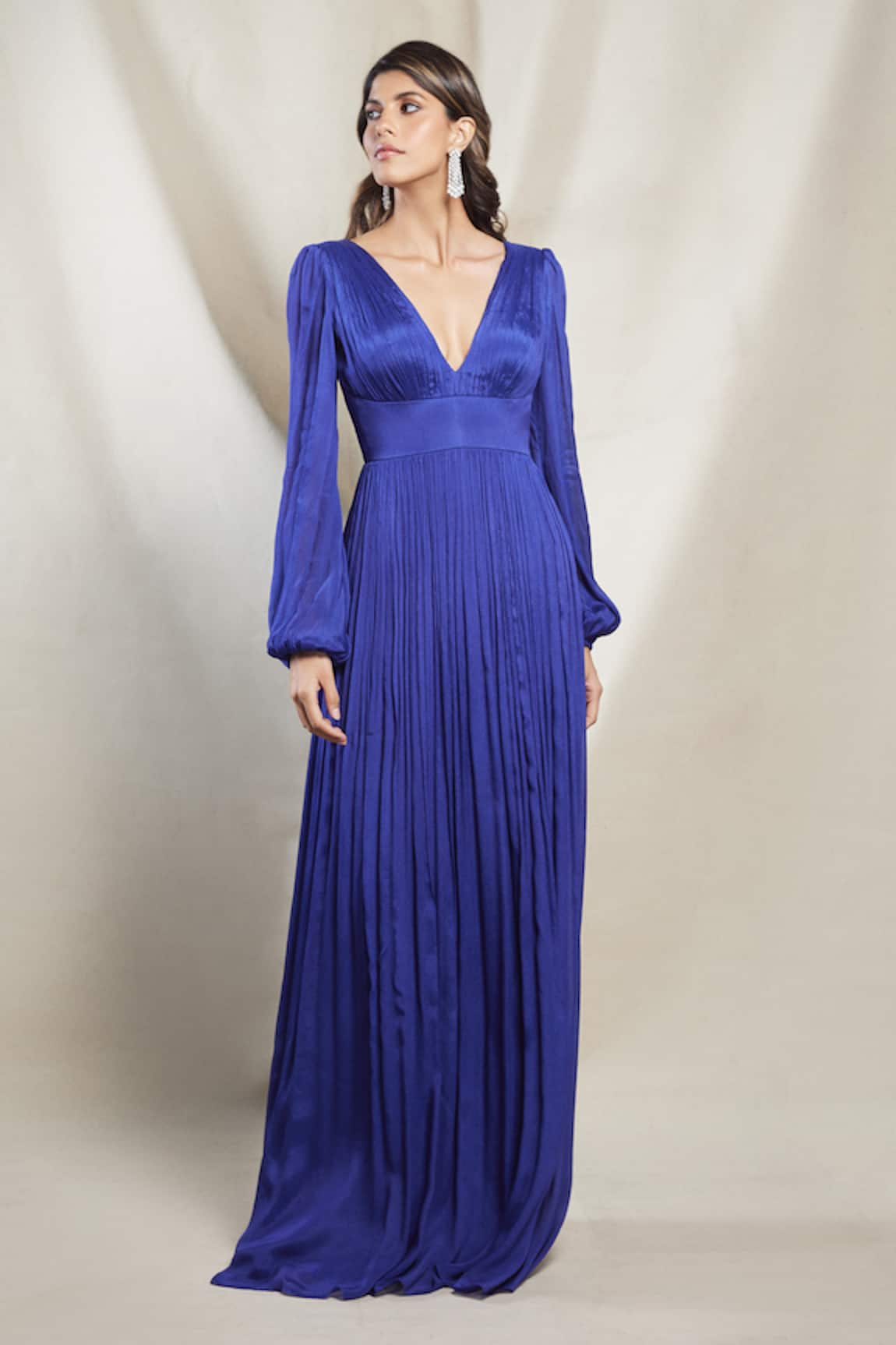 Brinda Sneha Chiara Bishop Sleeve Ruched Gown